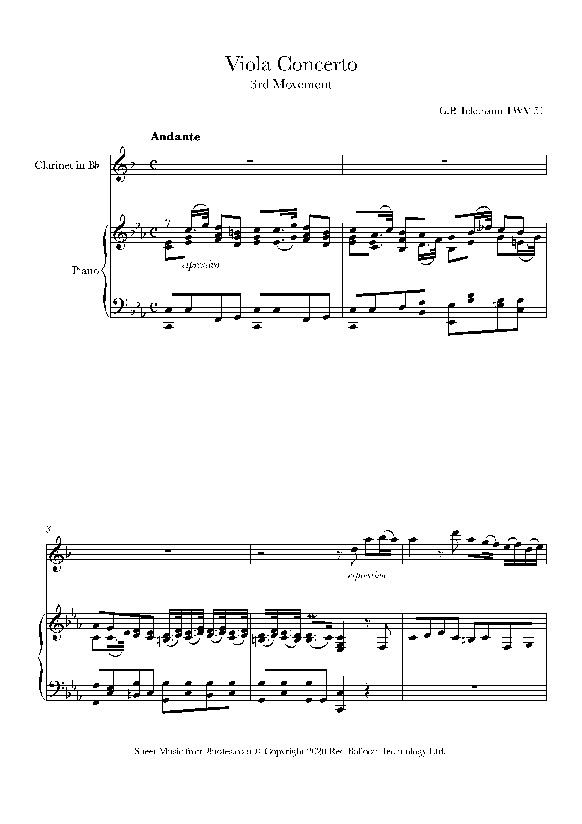 Telemann Viola Concerto 3rd Movement, TWV 51 Sheet music for