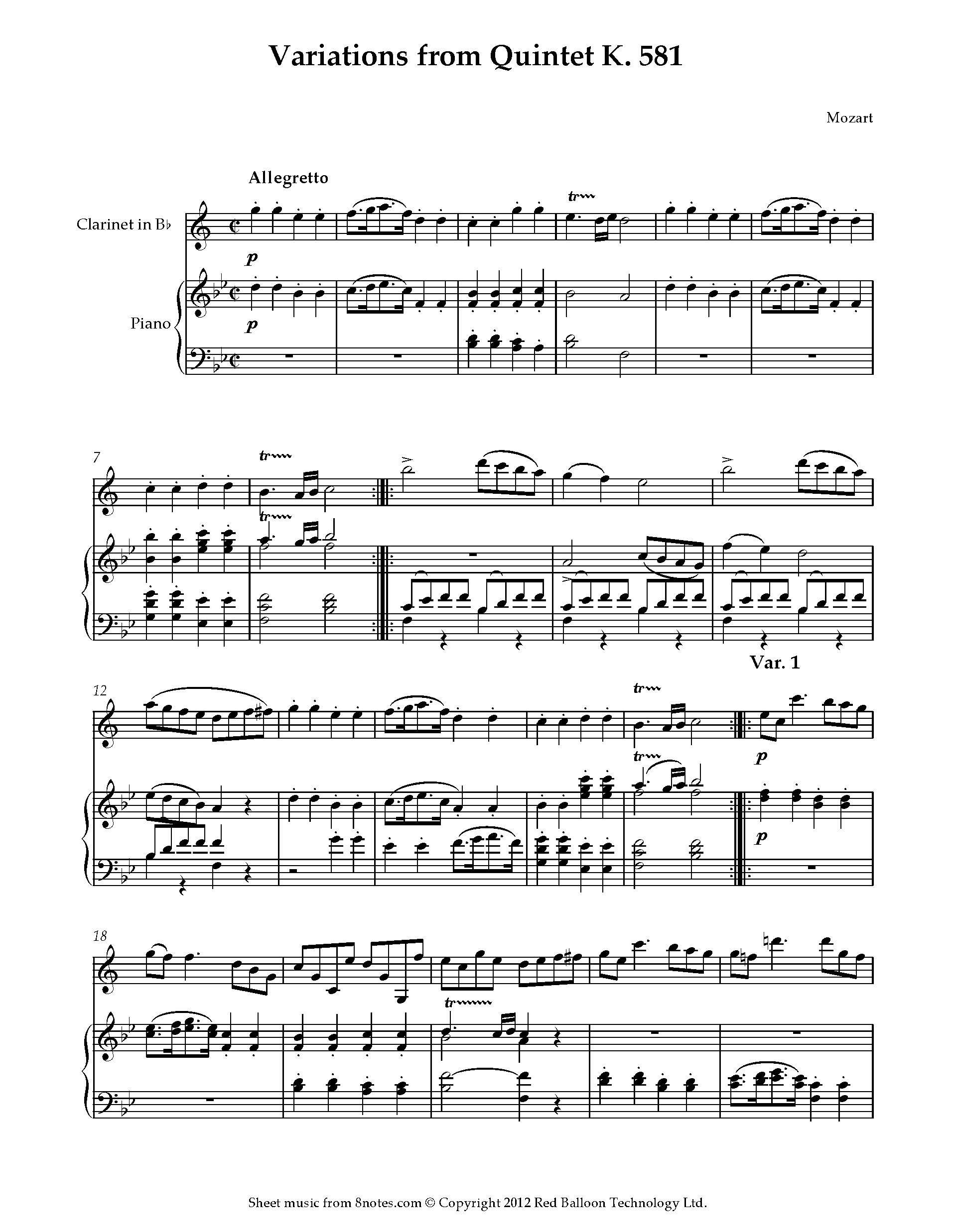 Mozart  Variations from Quintet K. 581 (Cl...