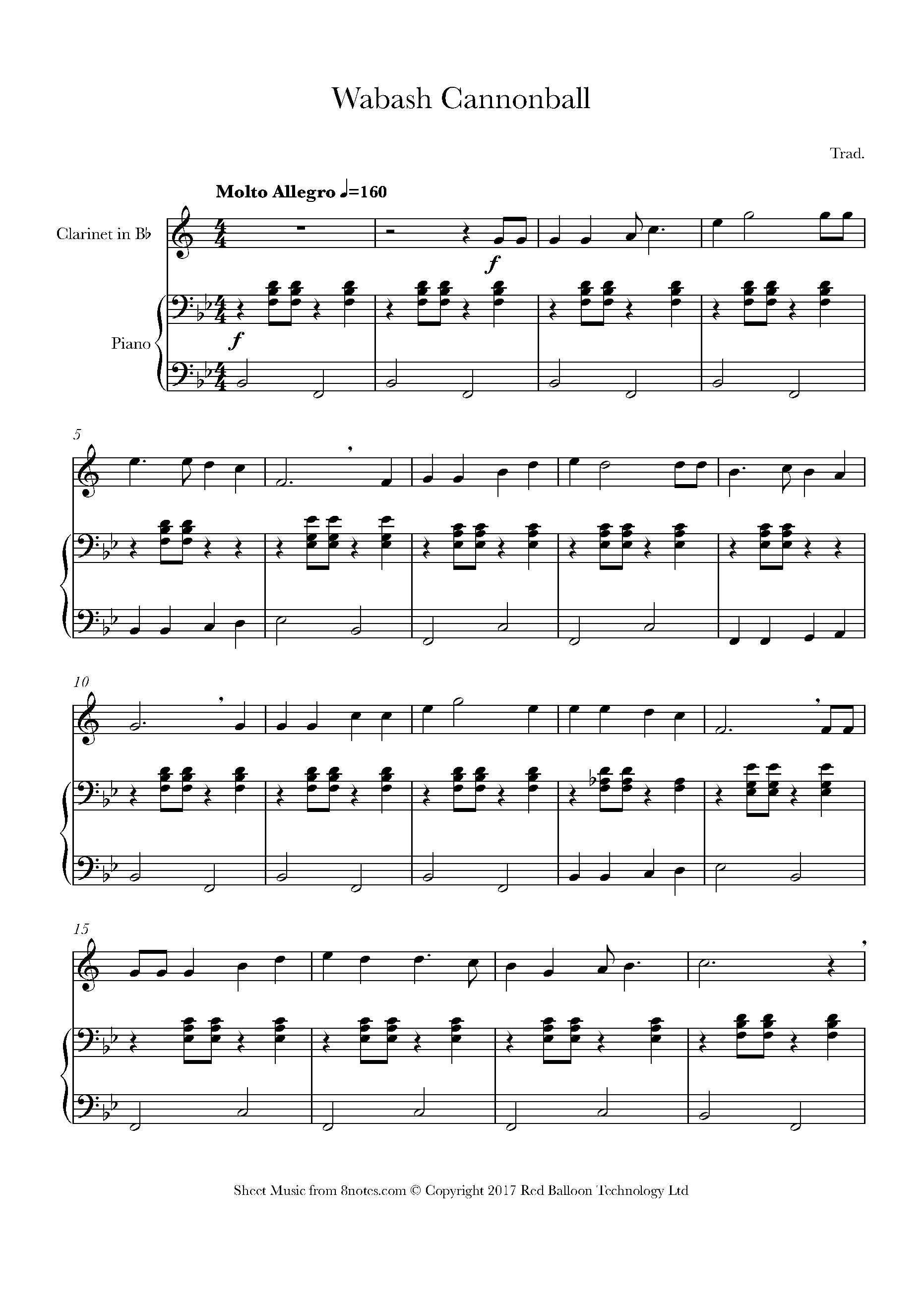 Wabash Cannonball for Clarinet Free Sheet music for Clarinet 8notes