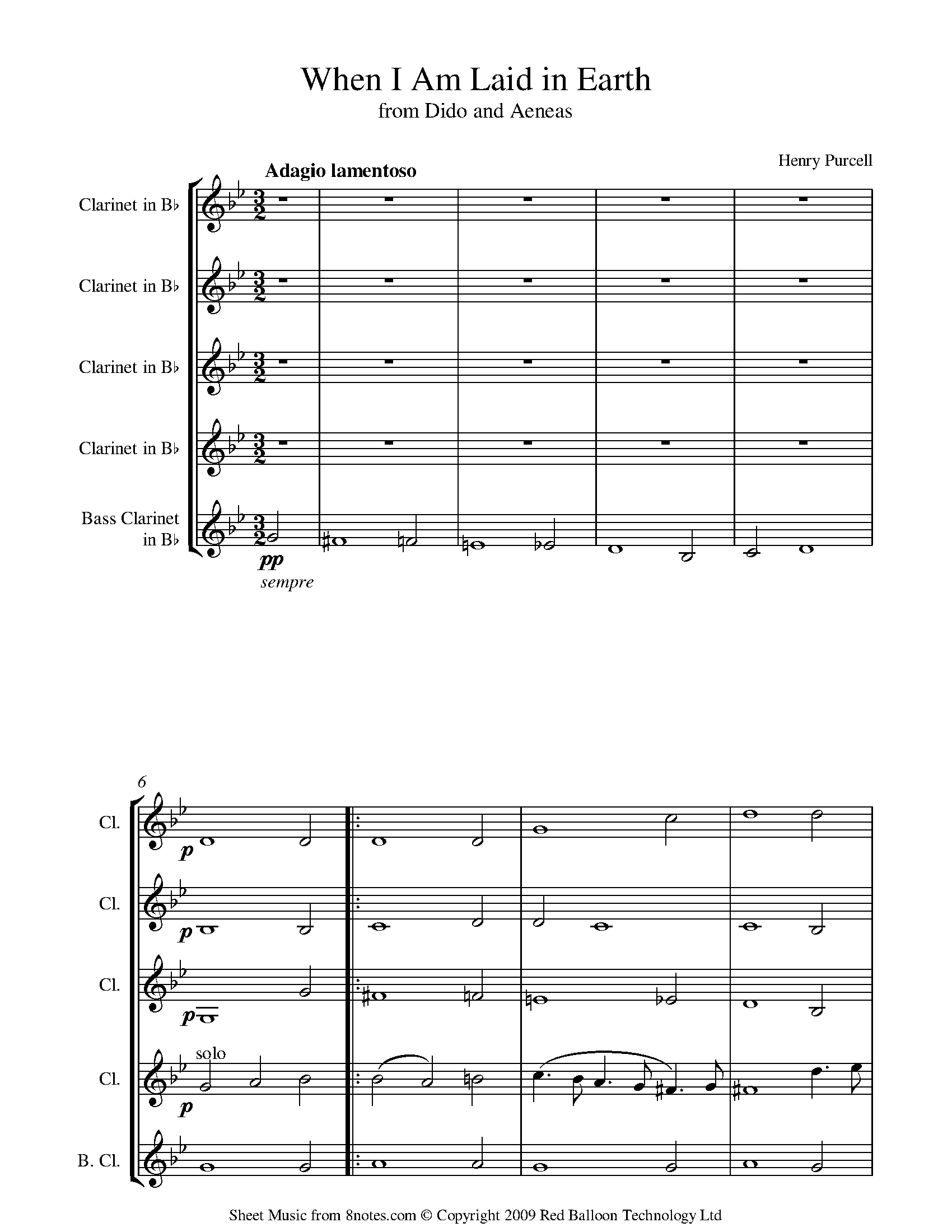 Purcell Didos Lament (when I am laid in earth) Sheet music for