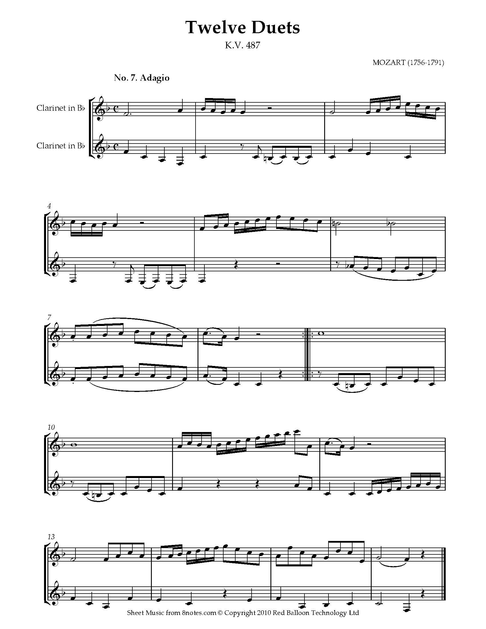 Mozart Twelve Duets K.V. 487 no.7 Sheet music for Duet