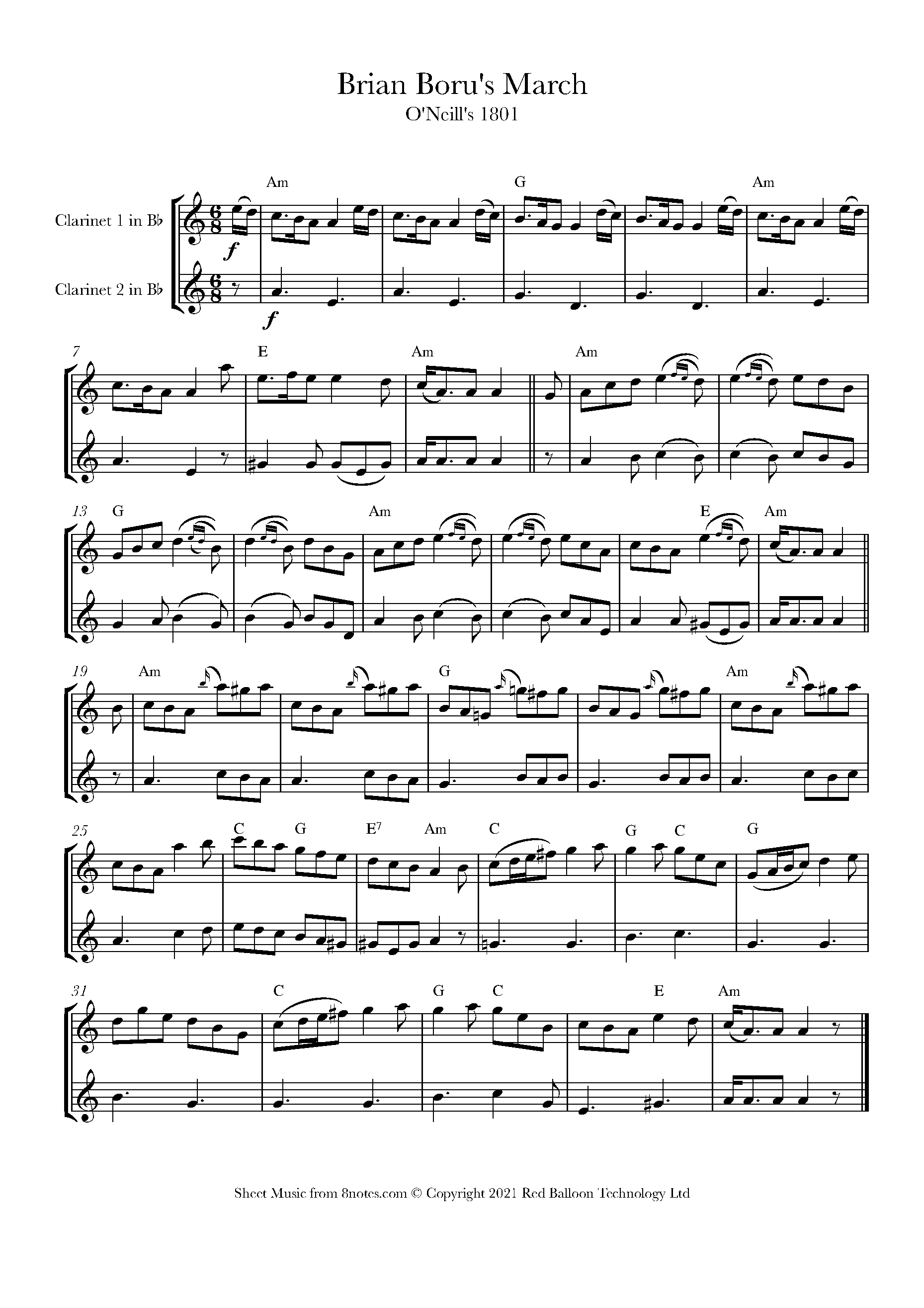 Brian Boru's March (Irish trad.) Sheet music for Duet