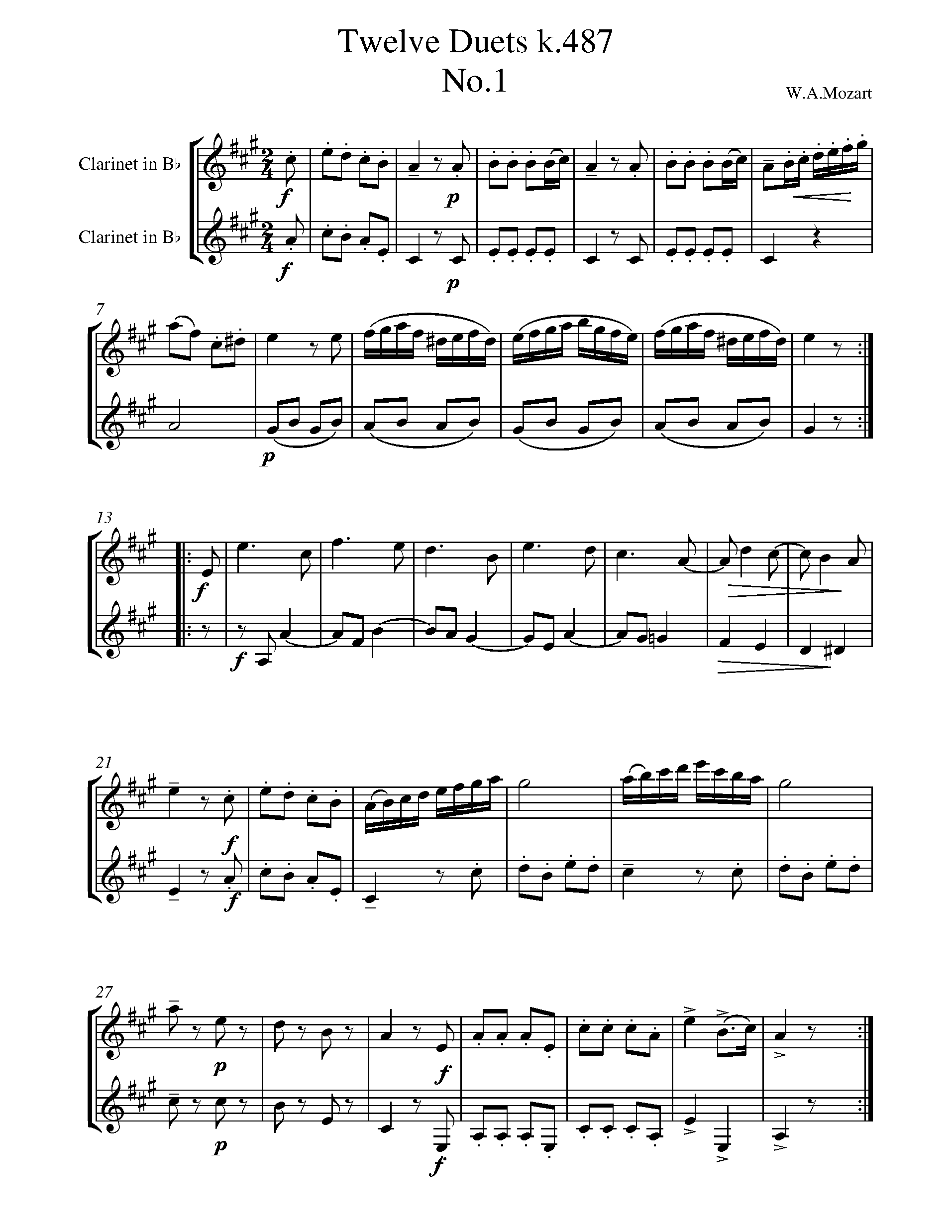 Mozart Twelve Duets k.487 no.1 Sheet music for Duet