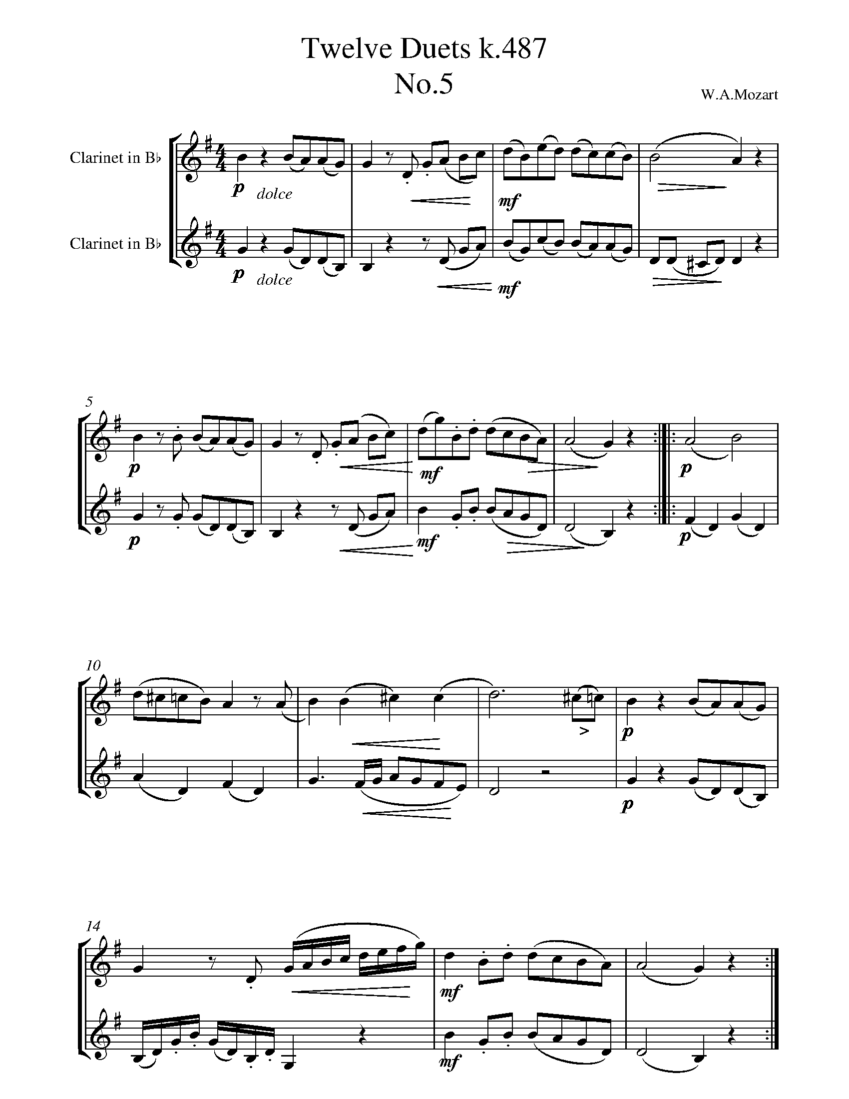 Mozart Twelve Duets k.487 no.5 Sheet music for Duet