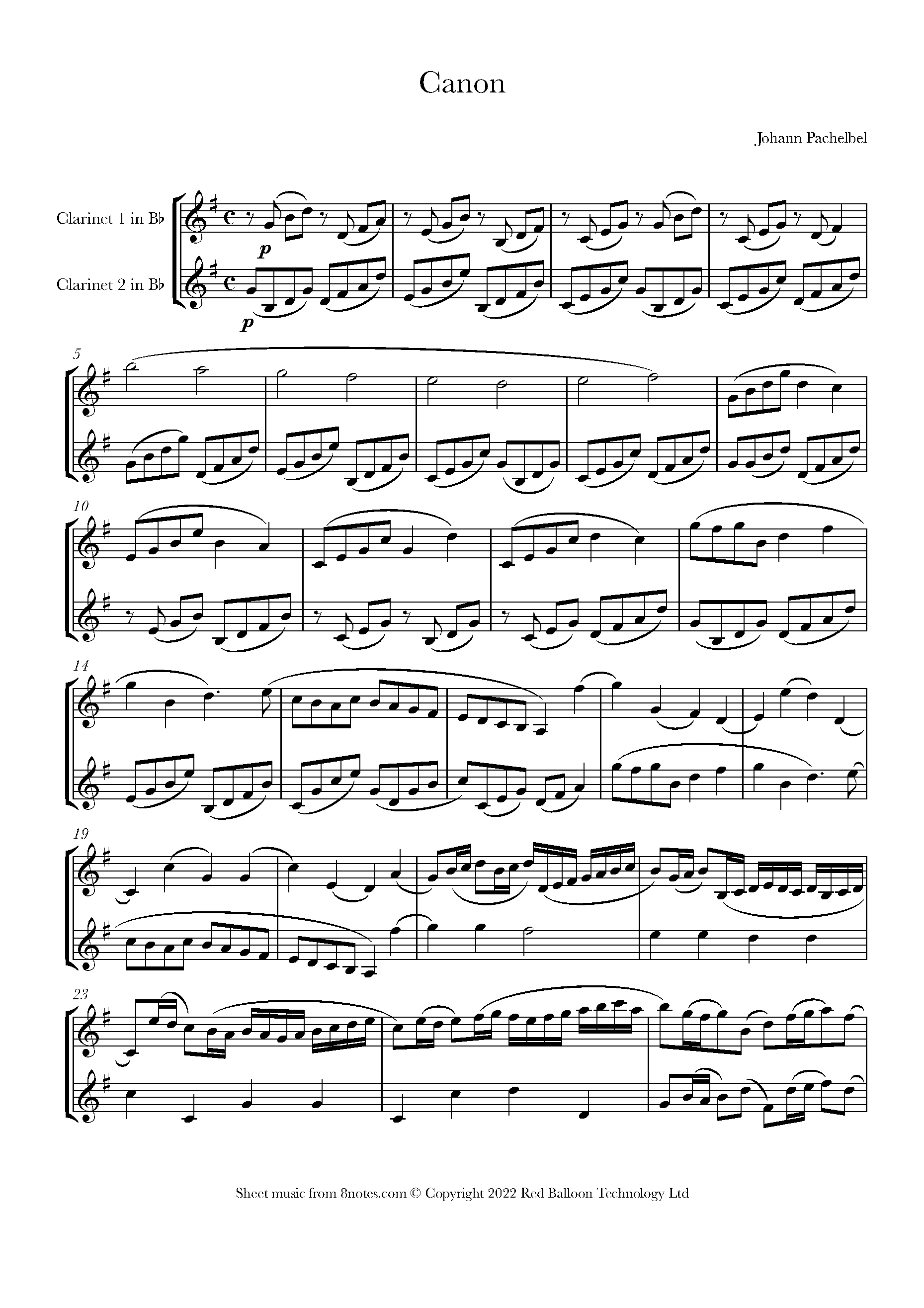Canon in d clarinet hotsell