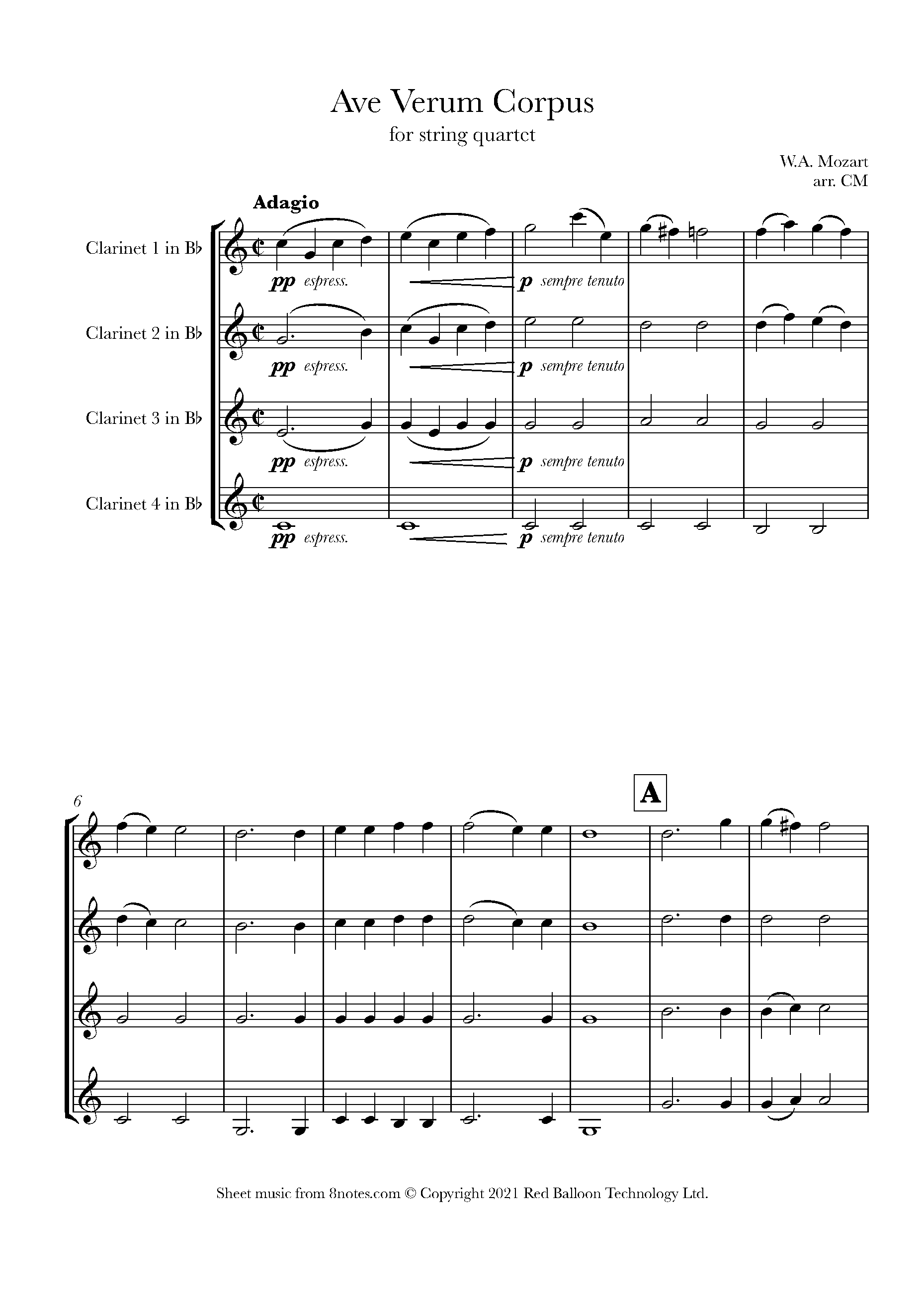 Mozart Ave Verum Corpus Sheet music for Quartet