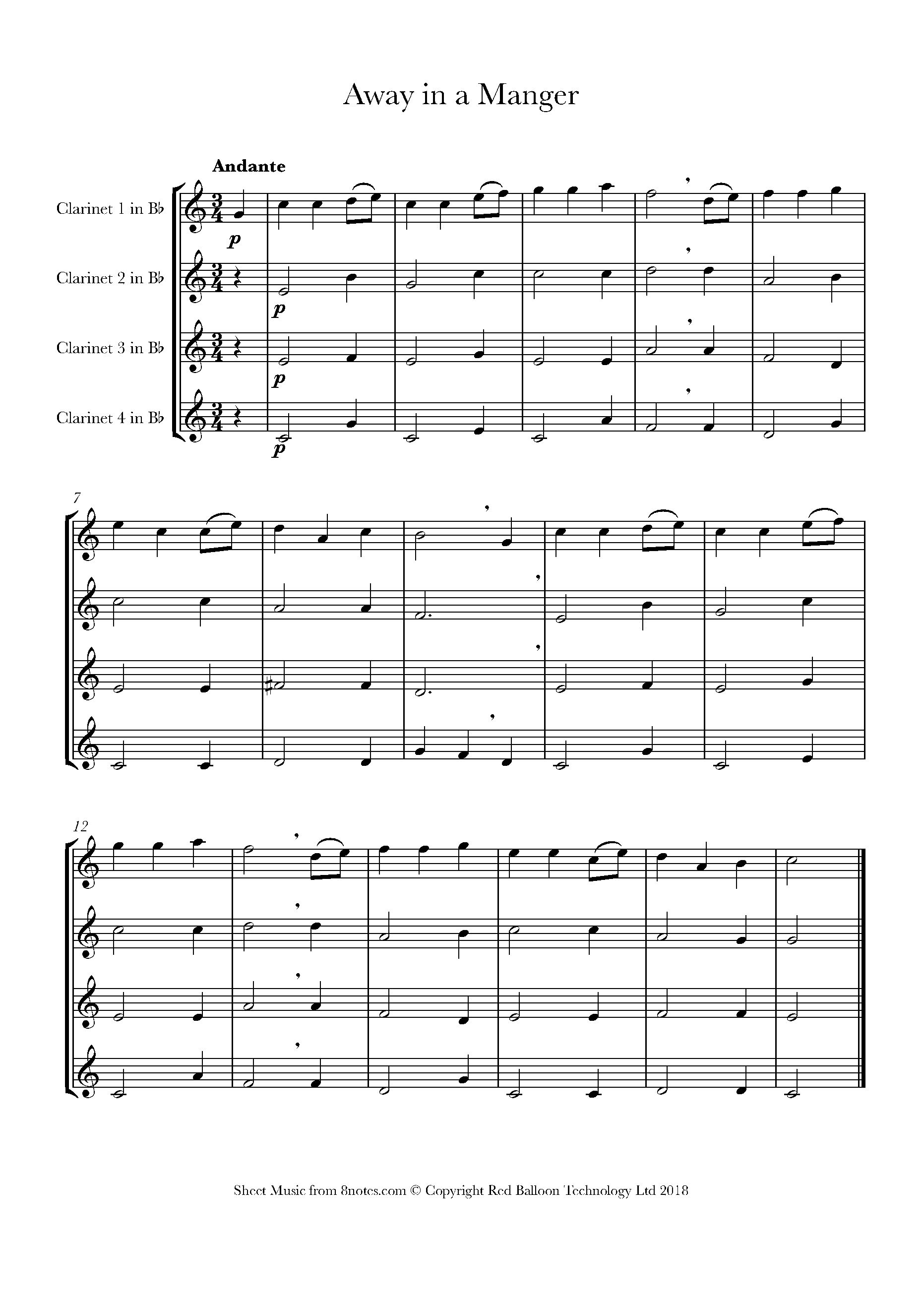 Away in a Manger Sheet music for Quartet