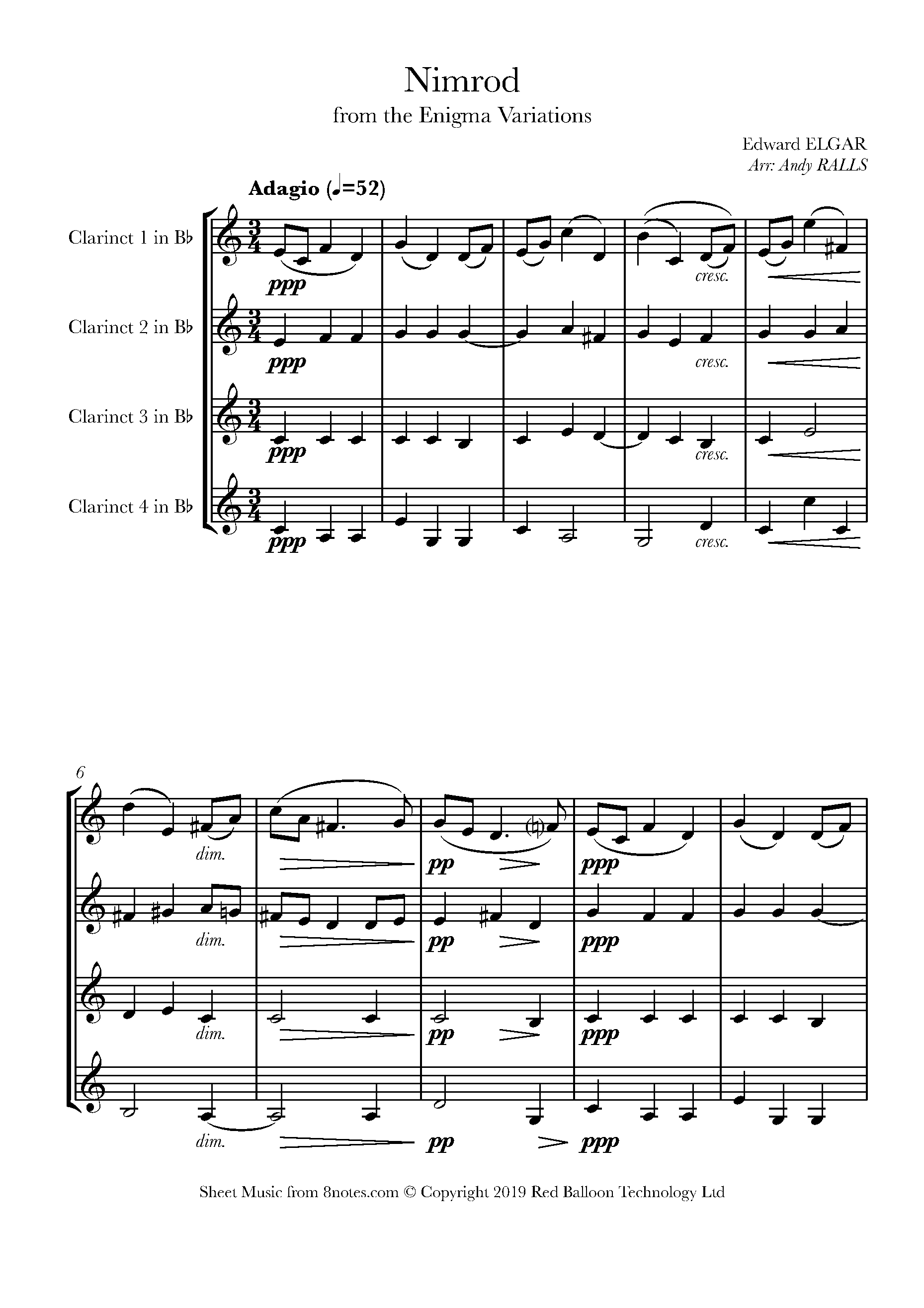 Elgar Nimrod from Enigma Sheet music for Quartet