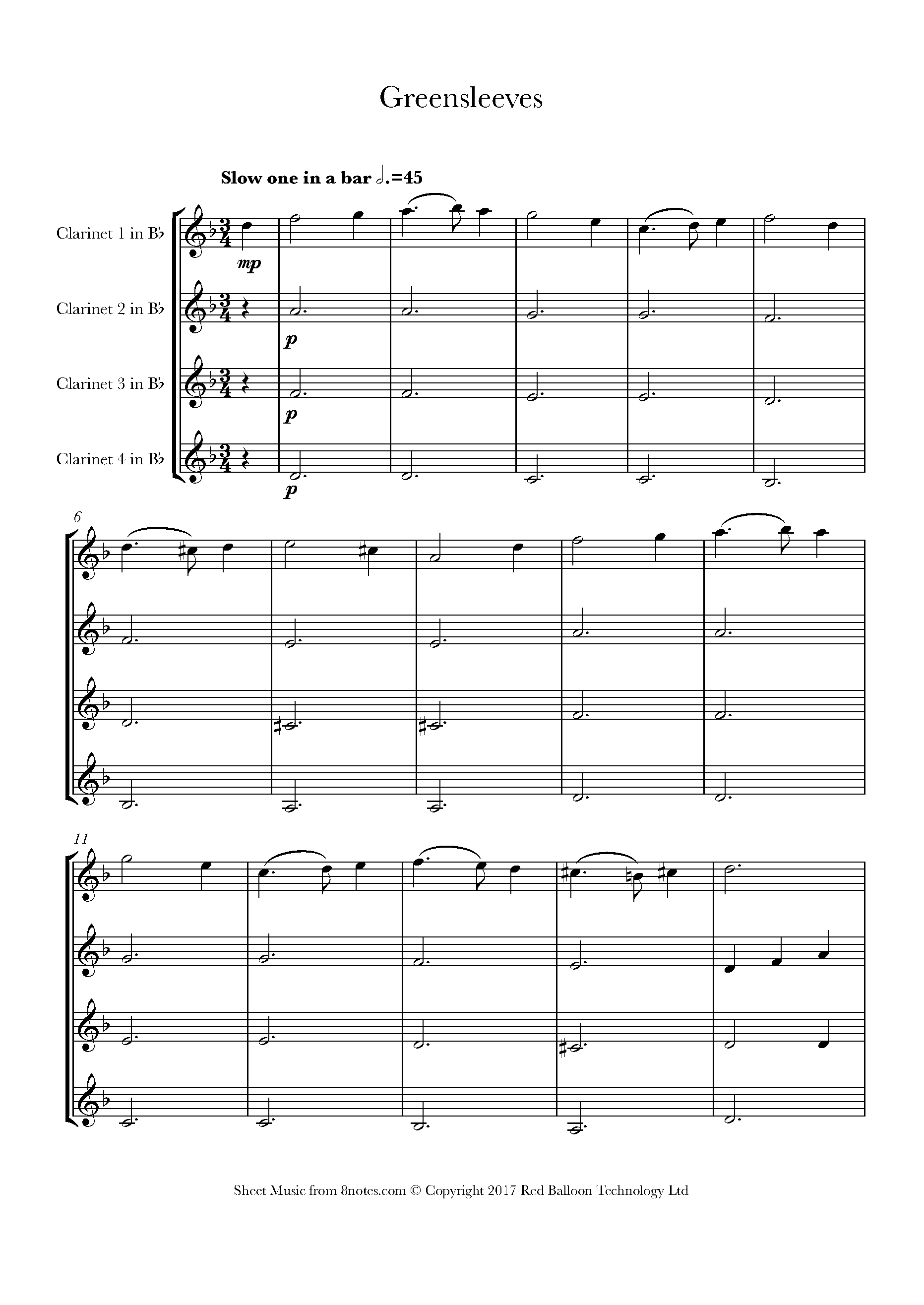 Greensleeves Sheet music for Quartet