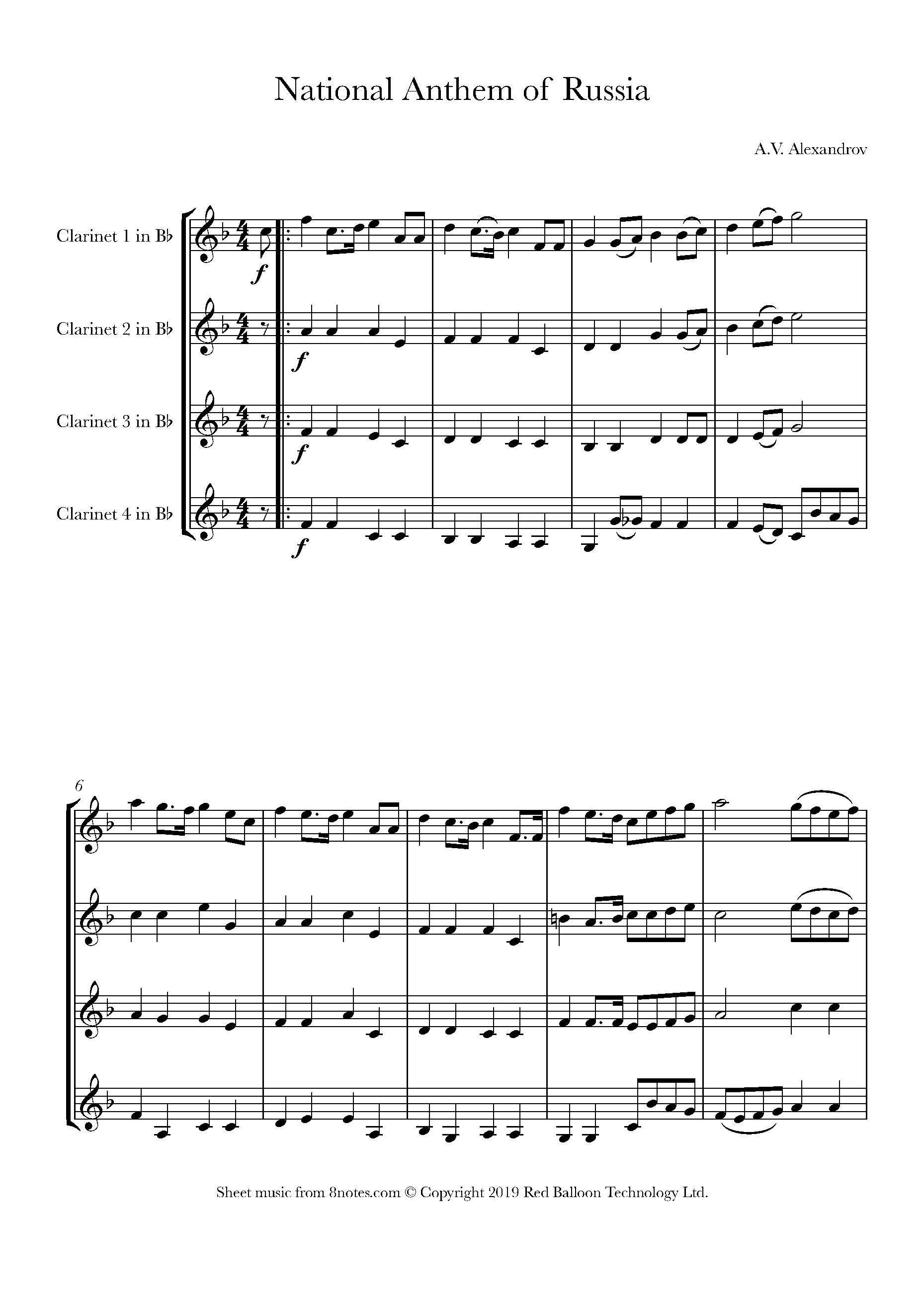 National Anthem of Russia (Alexandrov) Sheet music for Quartet