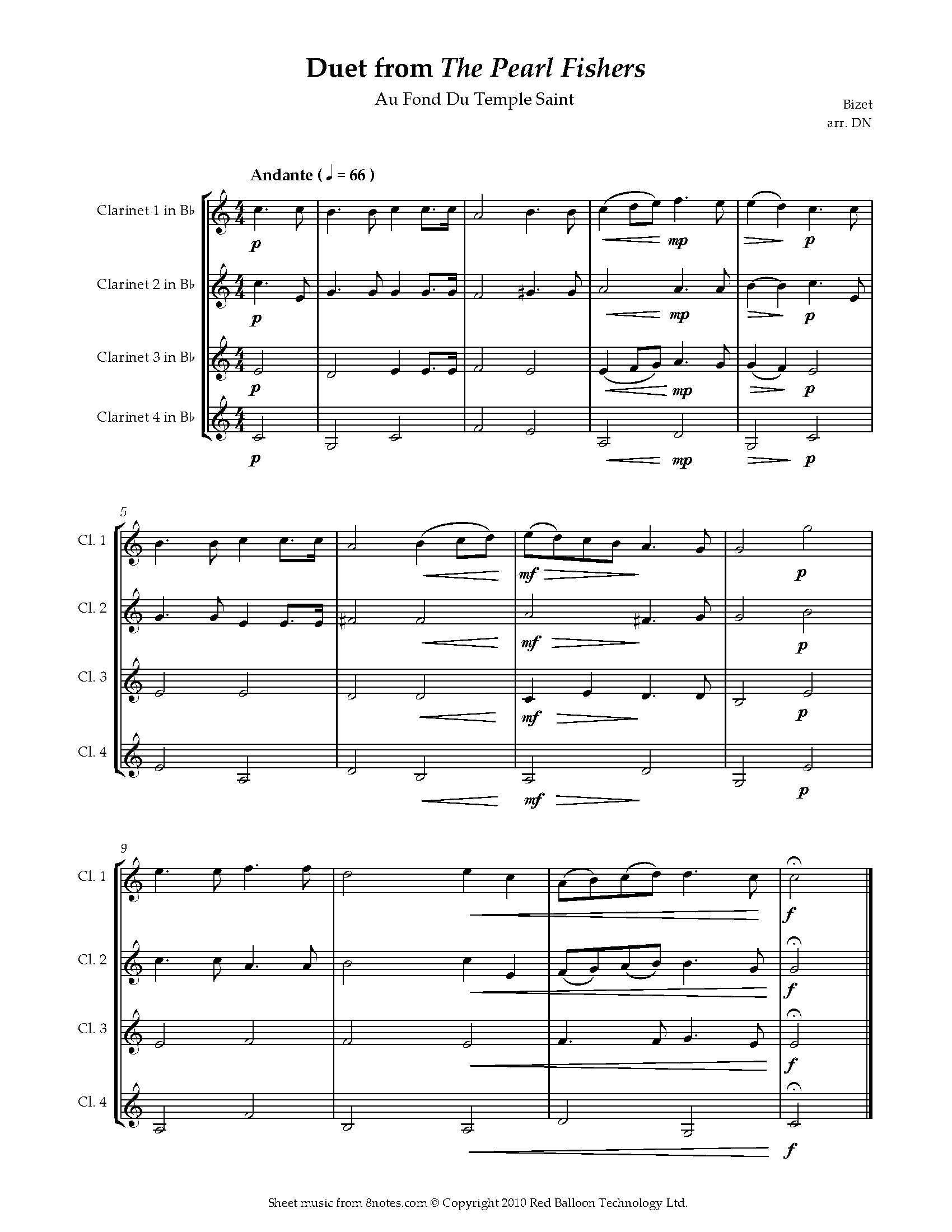 Bizet - Duet from The Pearl Fishers: Au Fond Du Temple Saint Sheet