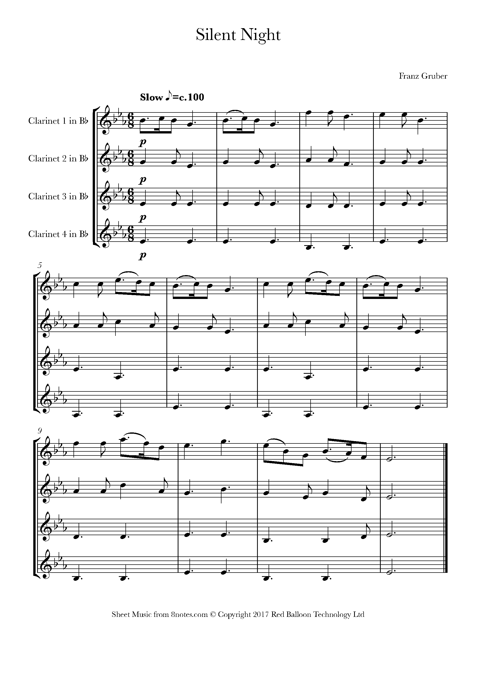 Silent Night (easy) Sheet music for Quartet