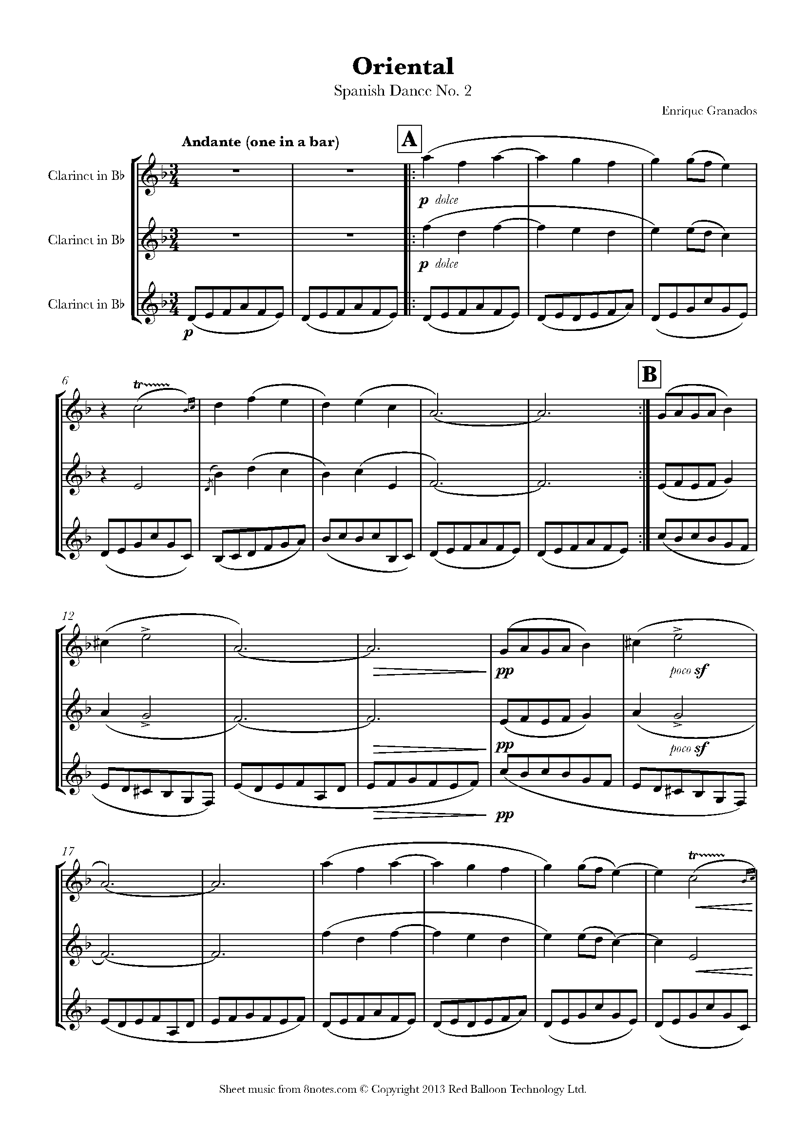 Granados Oriental Spanish Dance No. 2 Sheet music for Trio