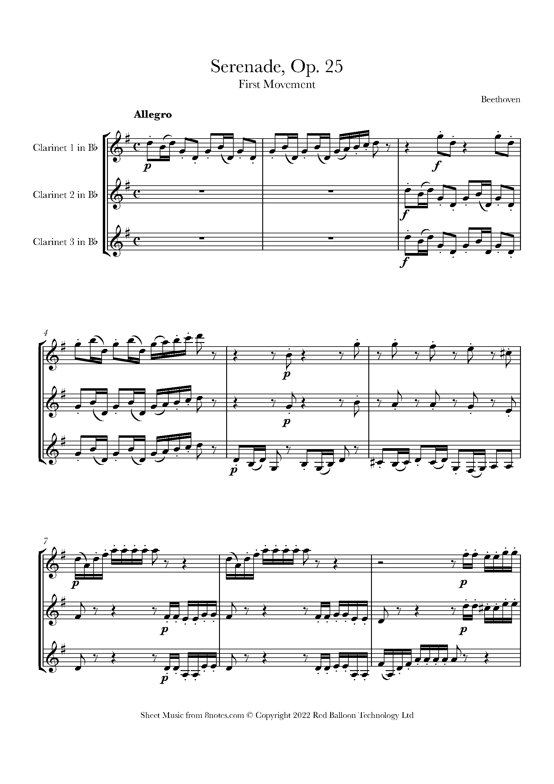 Beethoven Serenade, Op. 25 First Movement Sheet music for Trio