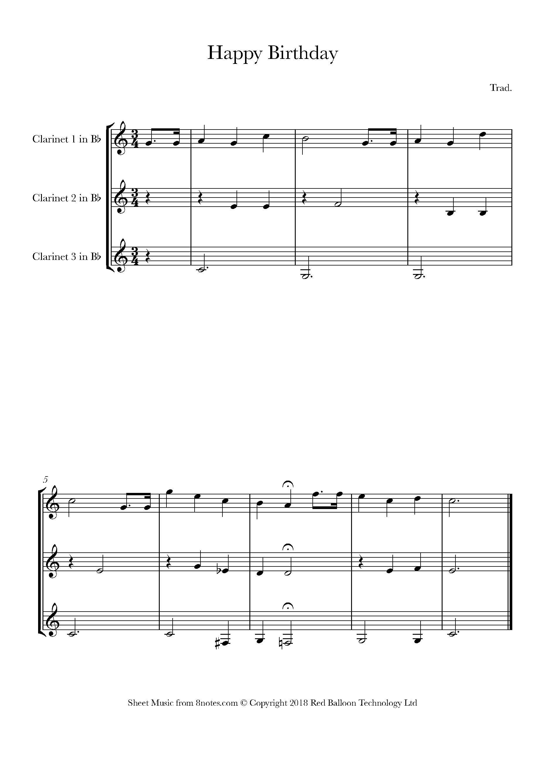 Happy Birthday Sheet music for Clarinet Trio - 8notes.com