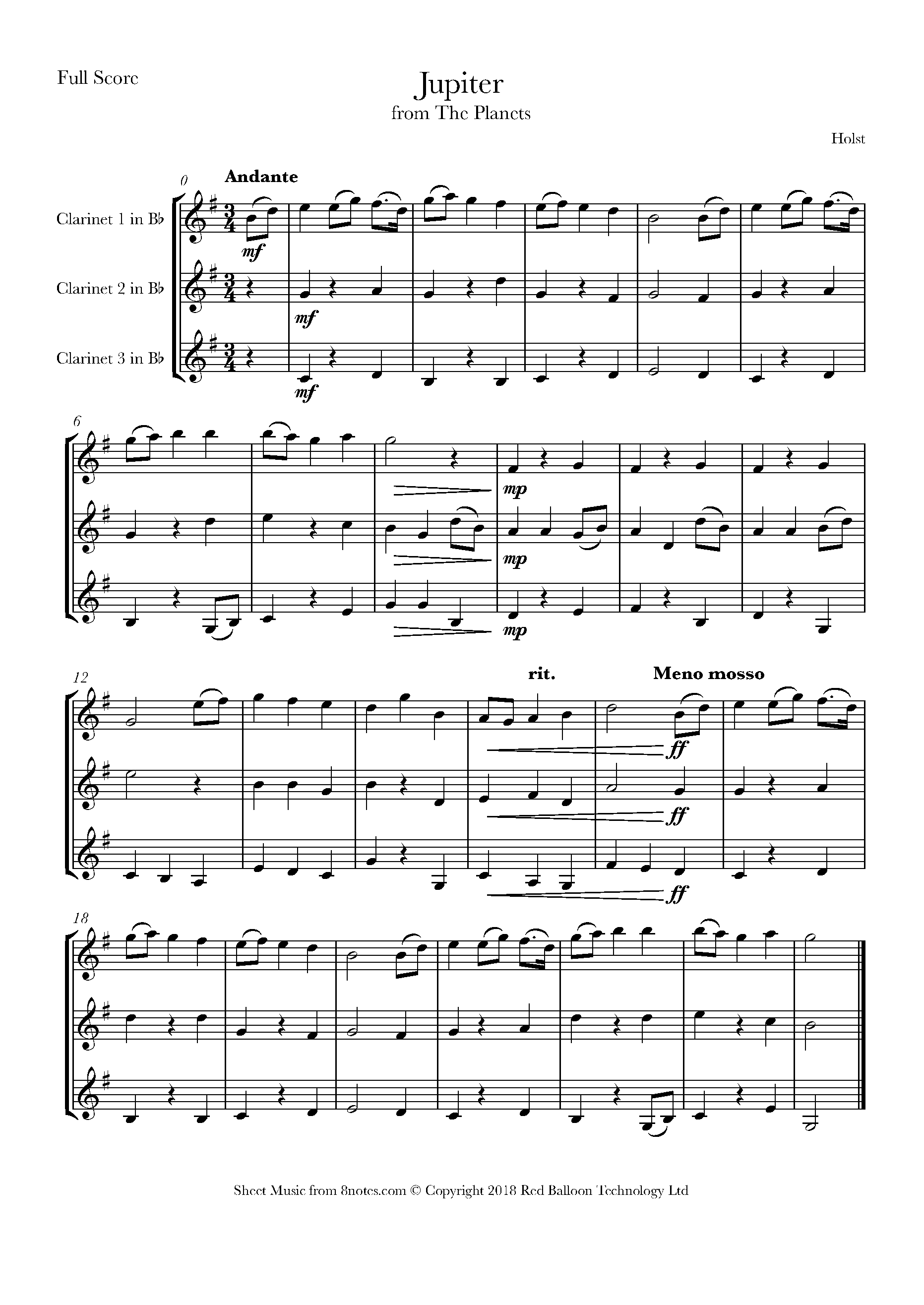 Holst Jupiter from the (theme) Sheet music for Trio