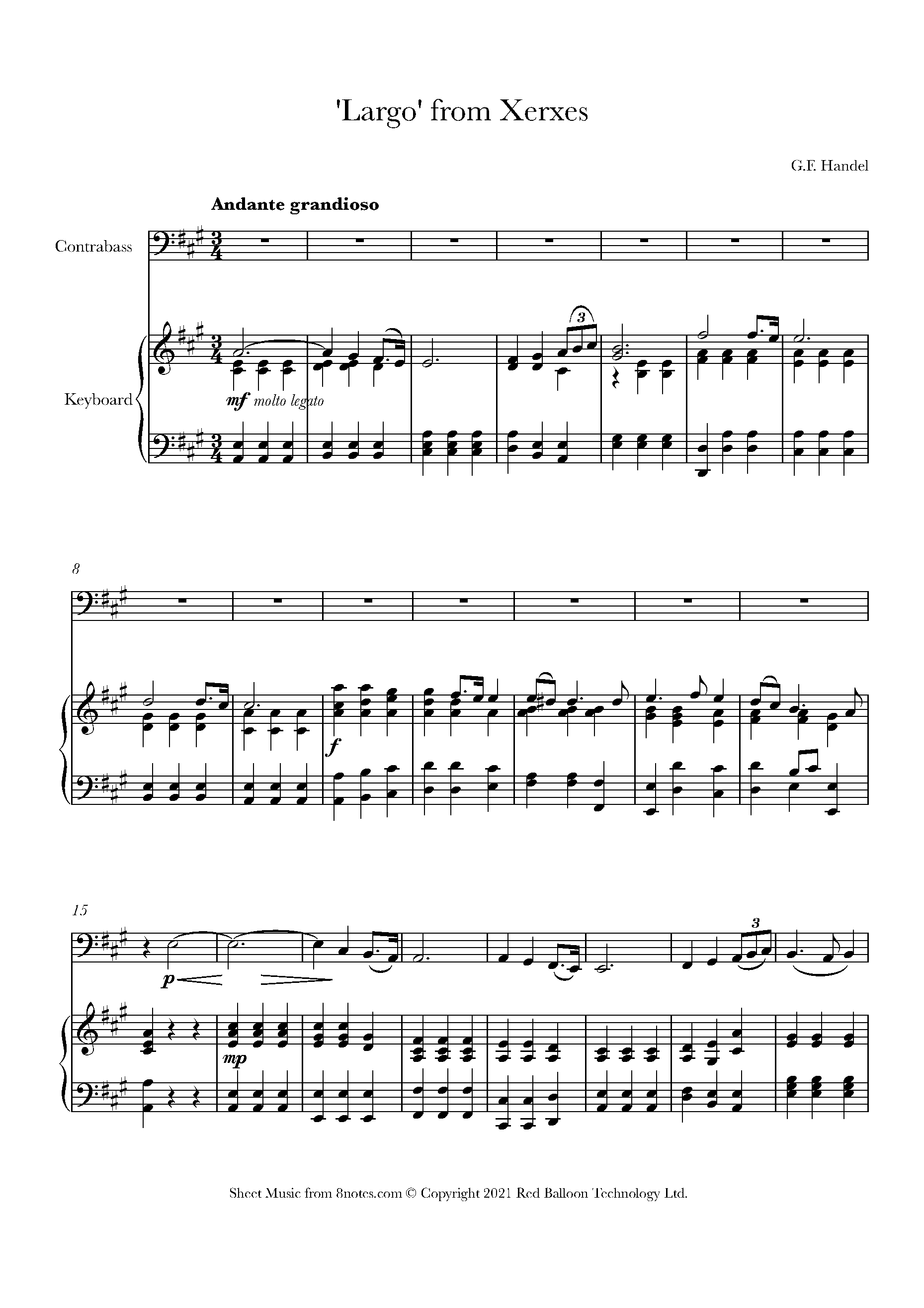 Handel Largo from Xerxes Sheet music for Double Bass