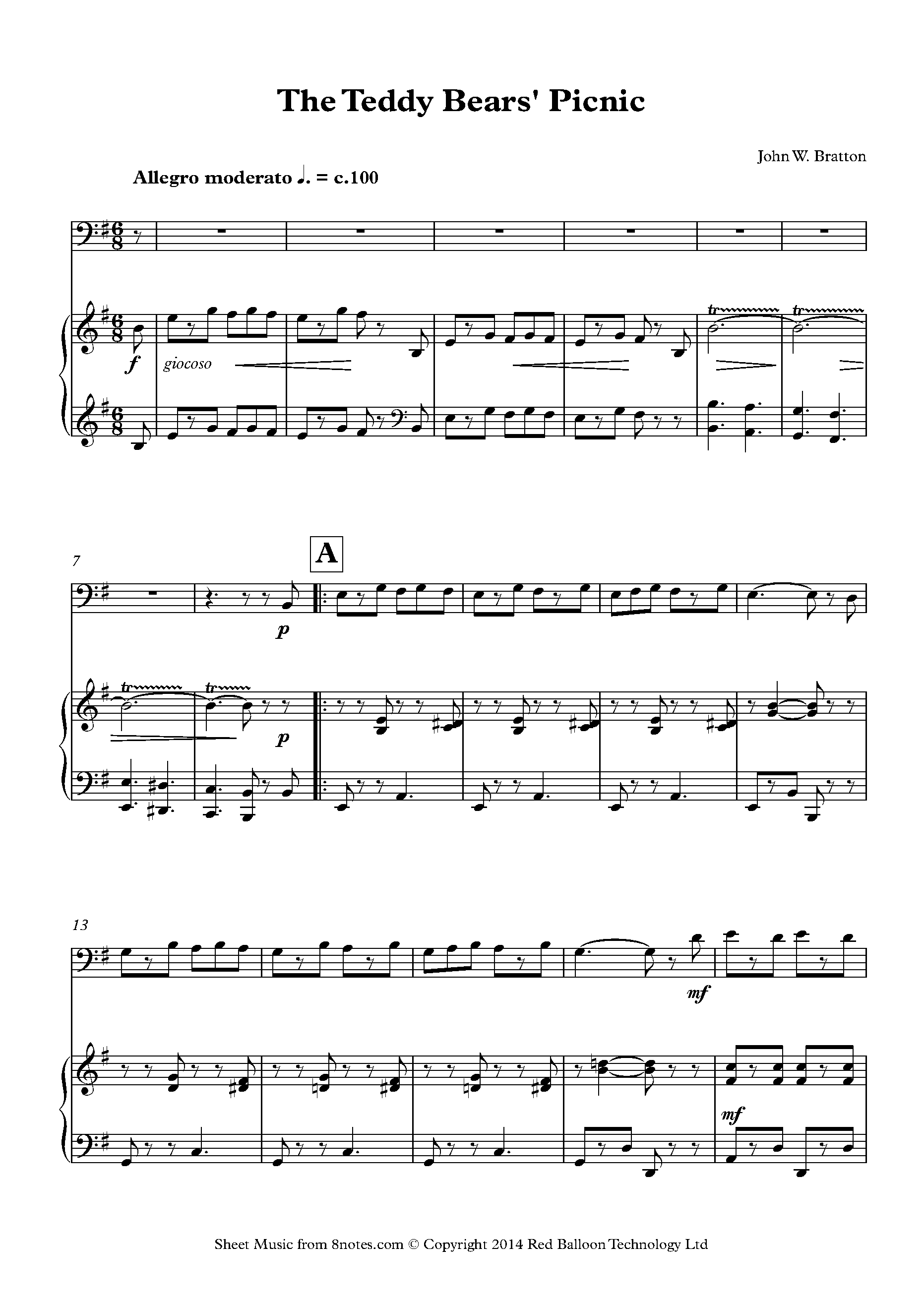 John W. Bratton The Teddy Bears' Picnic Sheet music for Double Bass