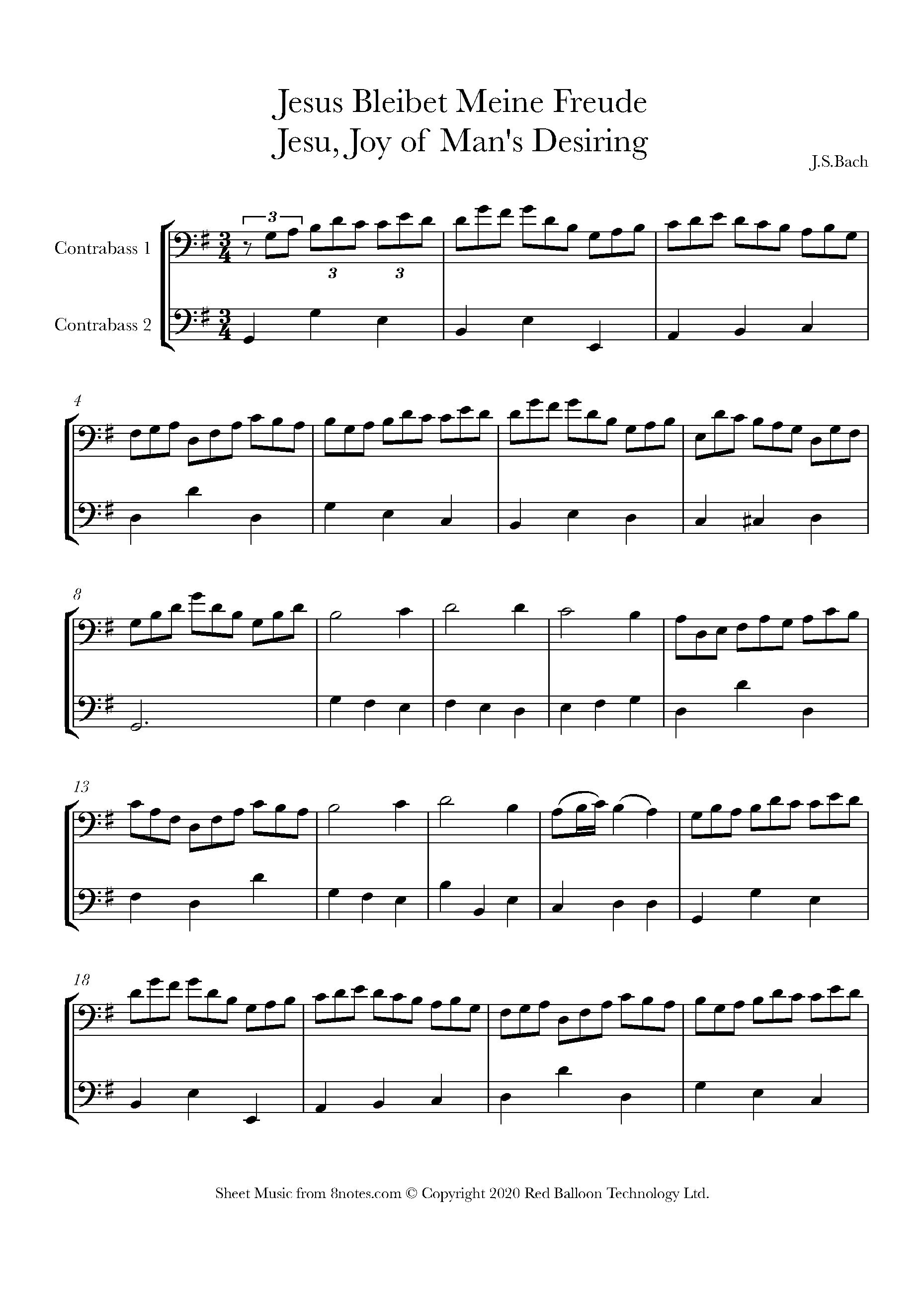 Bach Jesu Joy of Mans Desiring Sheet music for Double Bass Duet