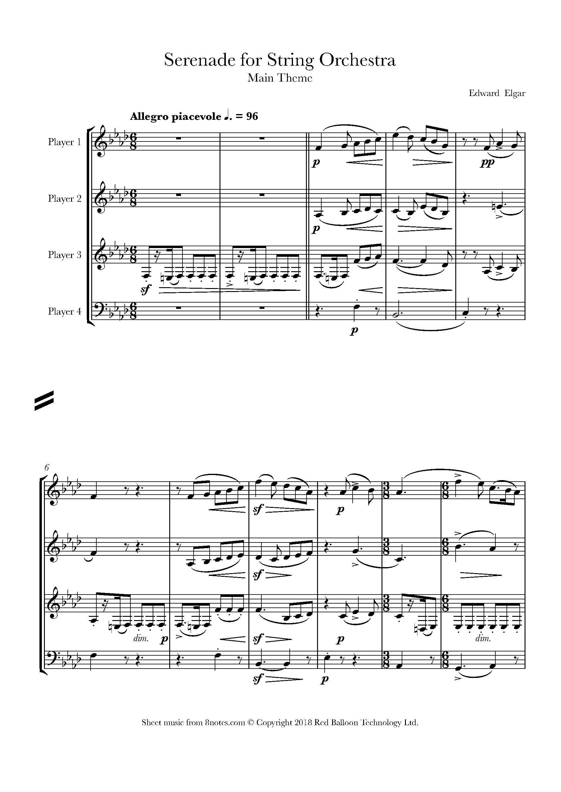 Elgar Serenade for String Orchestra Main Theme Sheet music for