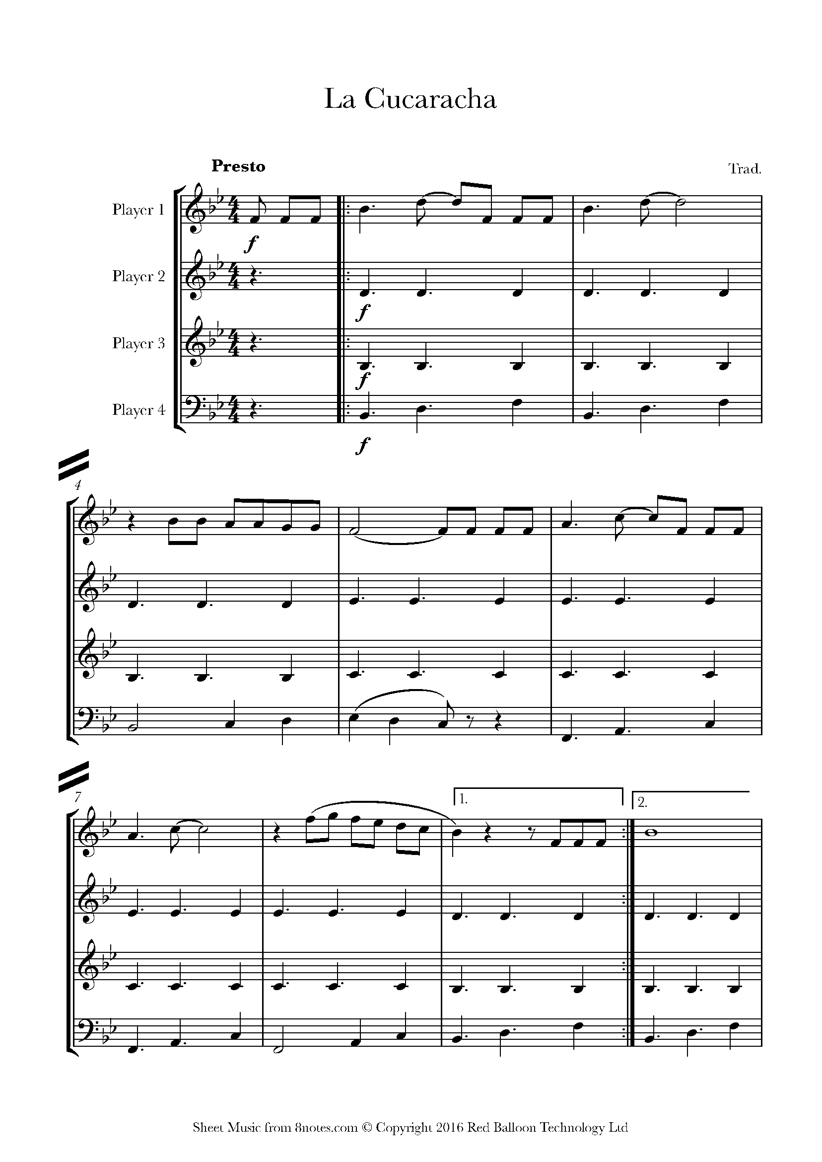 La Cucaracha (Mexico) Sheet music for Flexible Brass Ensemble 4