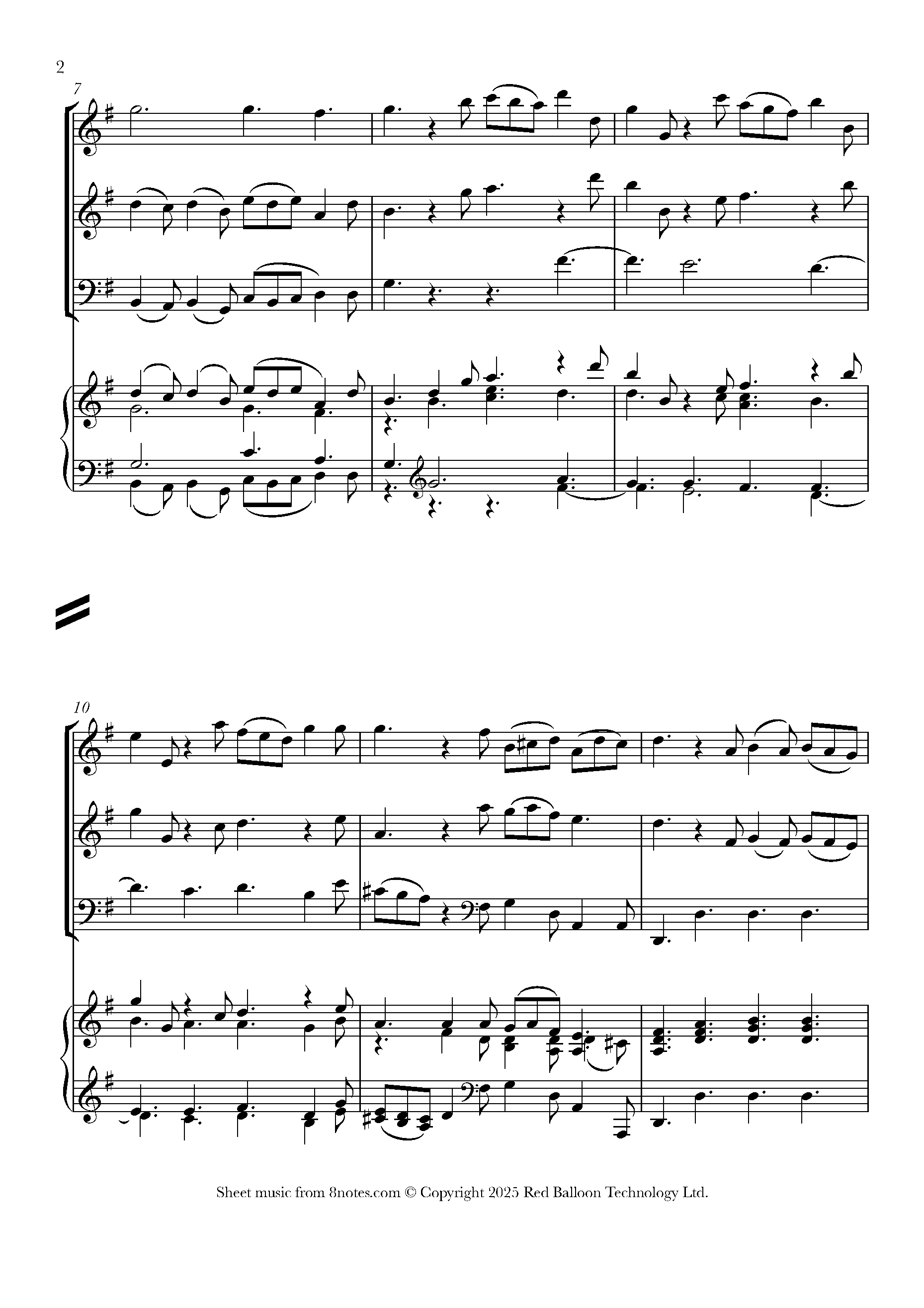 Christmas Concerto Op 6 No. 8,  Pastorale by A. Corelli Sheet Music arranged by 8notes.com for Flexible Ensemble and Piano - 3 Players and Piano - 2 of 4 pages
