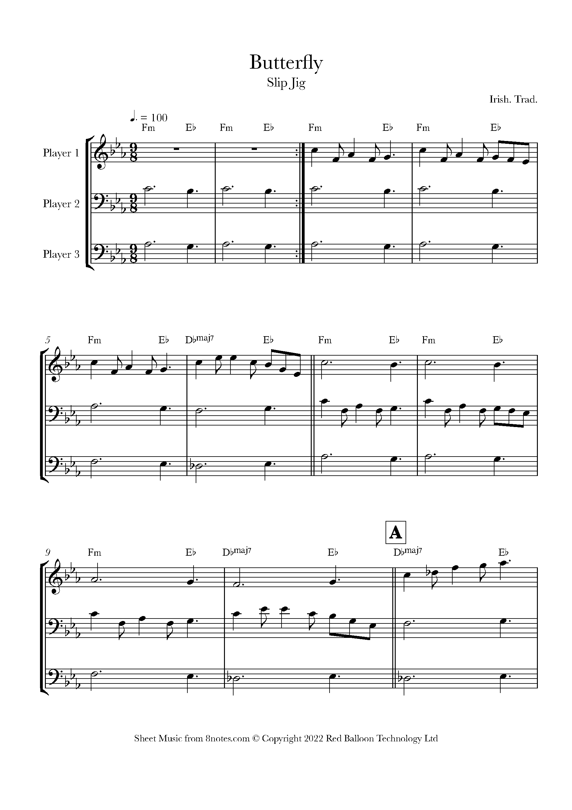 Butterfly (Slip Jig) Sheet music for Flexible Mixed Ensemble 3