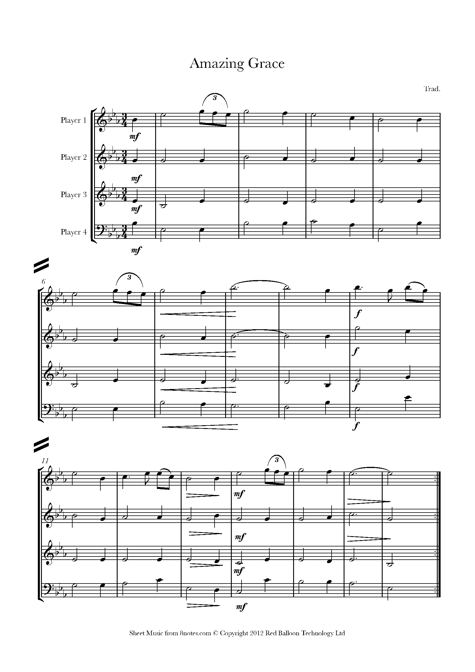 Amazing Grace Sheet Music For Flexible Mixed Ensemble 4 Players 8notes Com