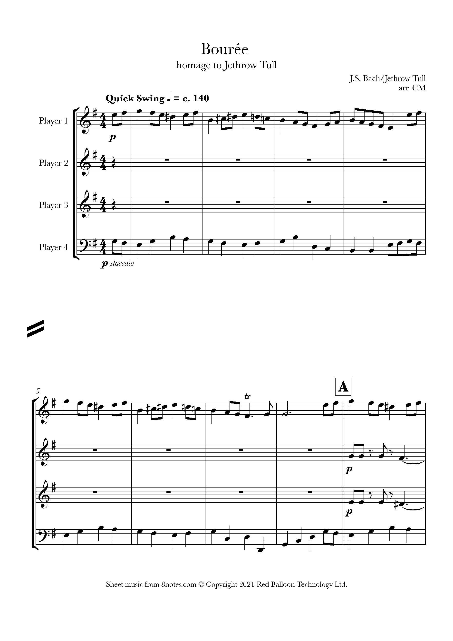 Jethro Tull Swinging Bouree (Homage to Jethro Tull) Sheet music for Flexible Mixed Ensemble
