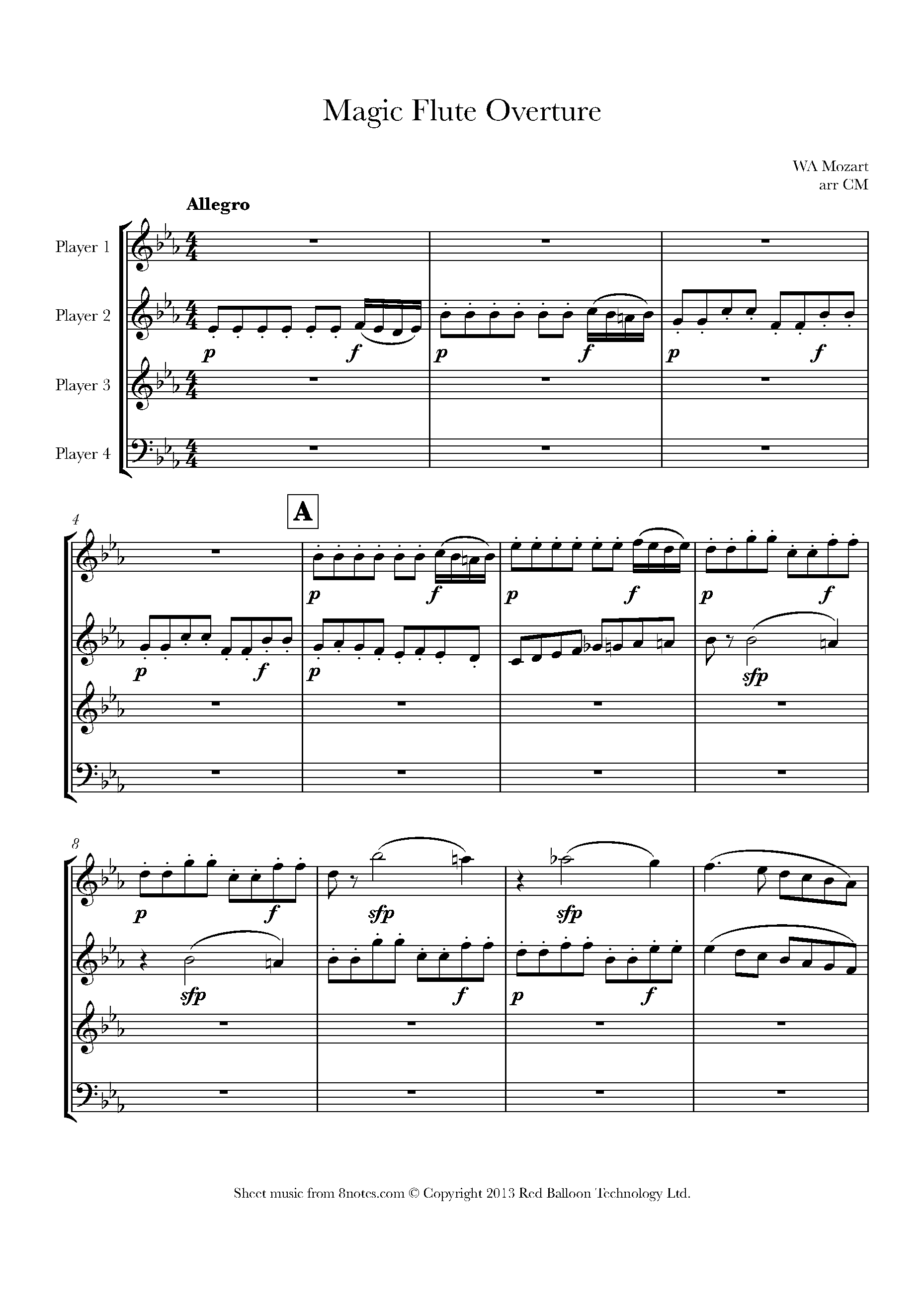 Mozart Magic Flute Overture Sheet music for Flexible Mixed Ensemble 4 Players