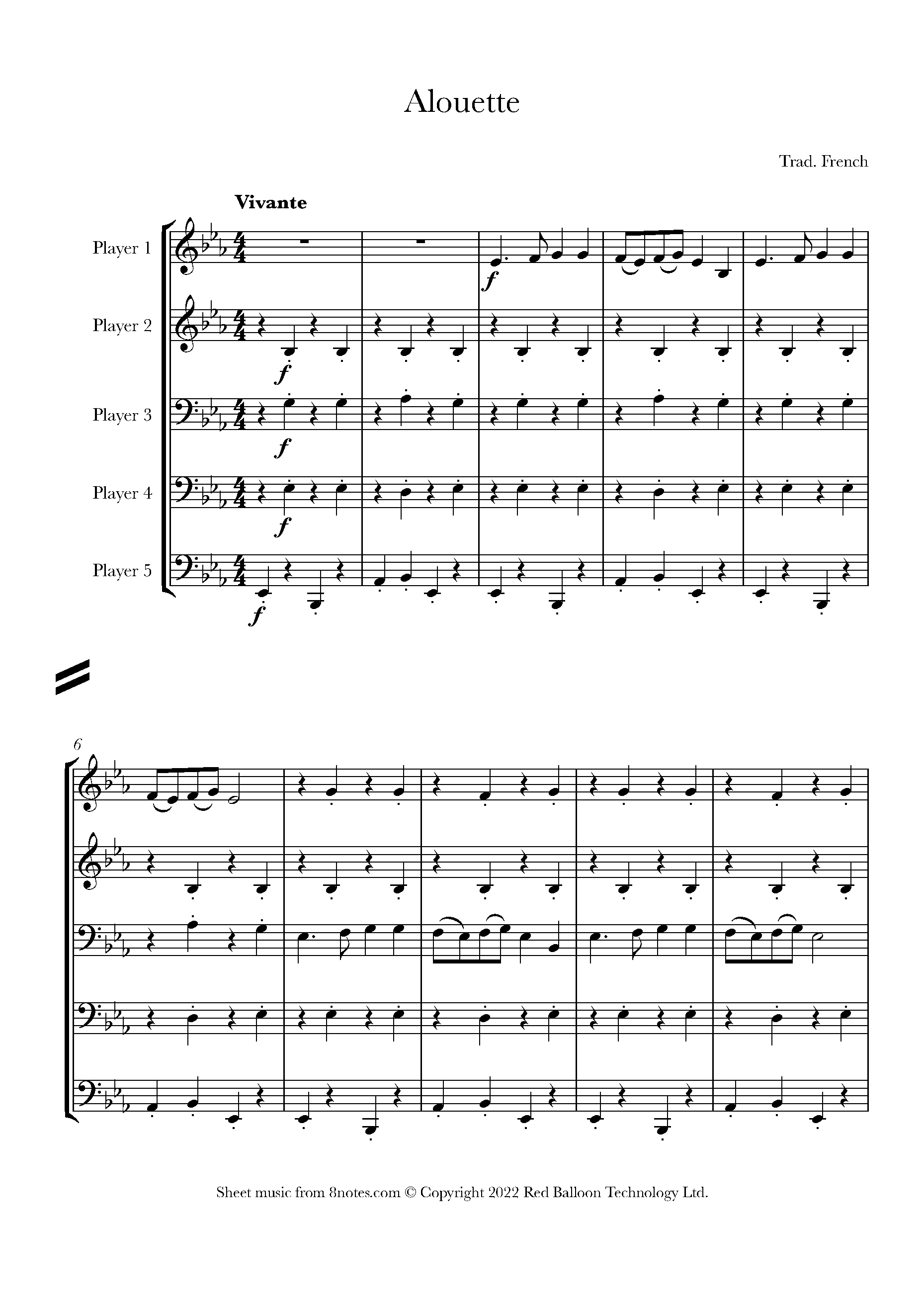Alouette Sheet music for Flexible Mixed Ensemble 5 Players