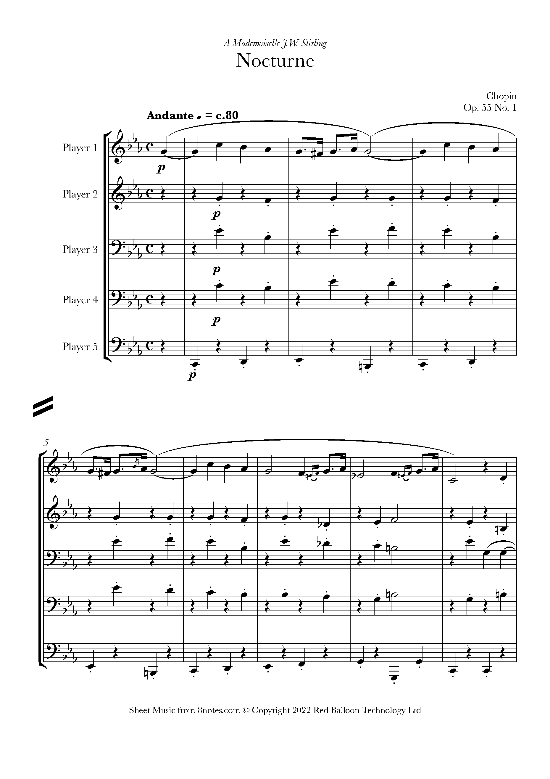 Chopin Nocturne Op.55 No.1 Sheet music for Flexible Mixed Ensemble 5 Players Chopin Nocturne Op.55 No.1 Sheet music for Flexible Mixed Ensemble 5 Players
