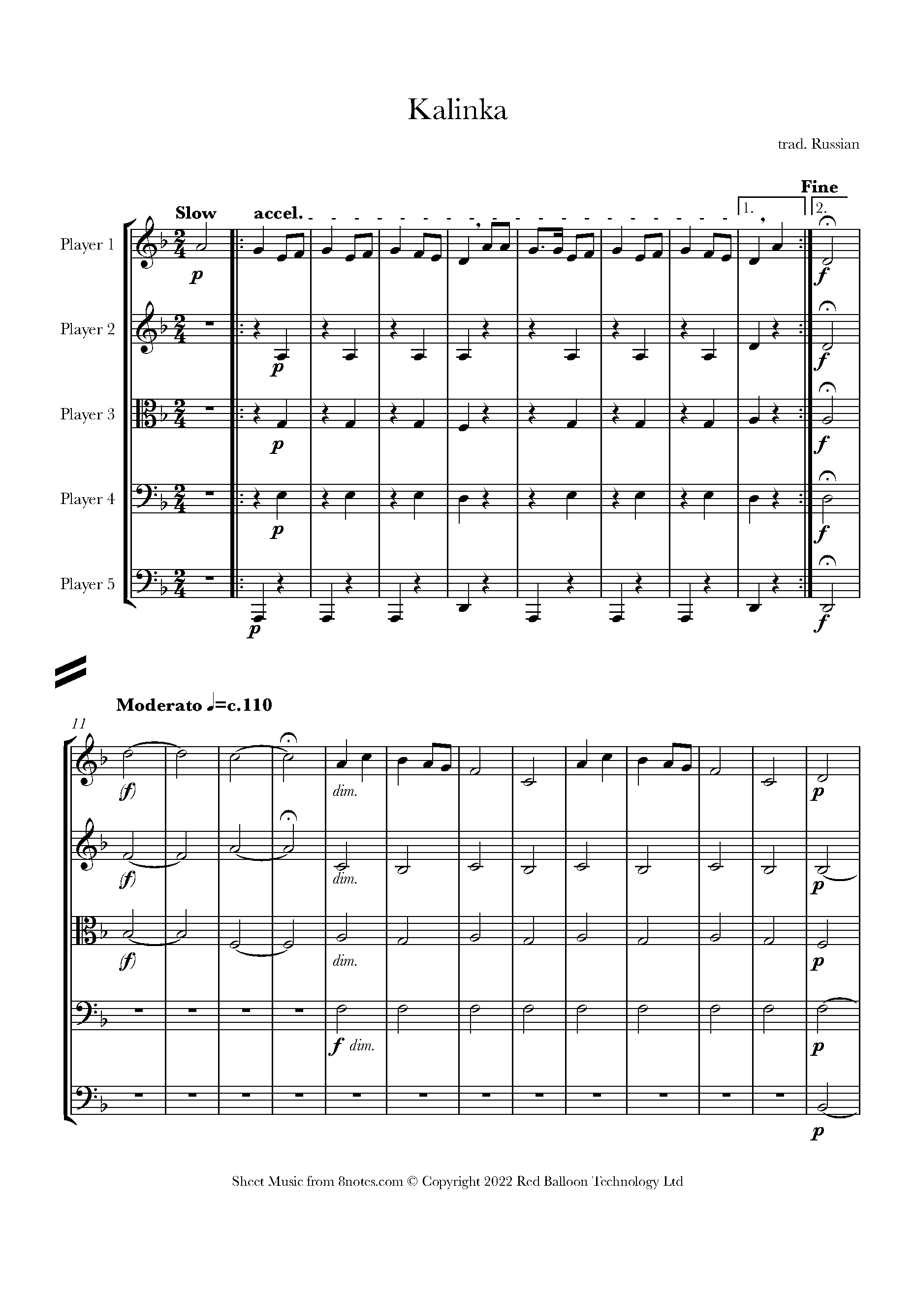 Kalinka Sheet music for Flexible Mixed Ensemble 5 Players