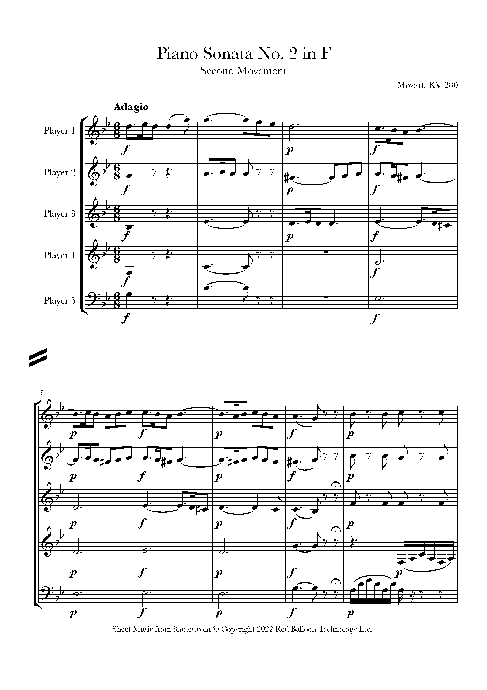 Mozart Sonata in F K280 2nd mvt Sheet music for Flexible Mixed