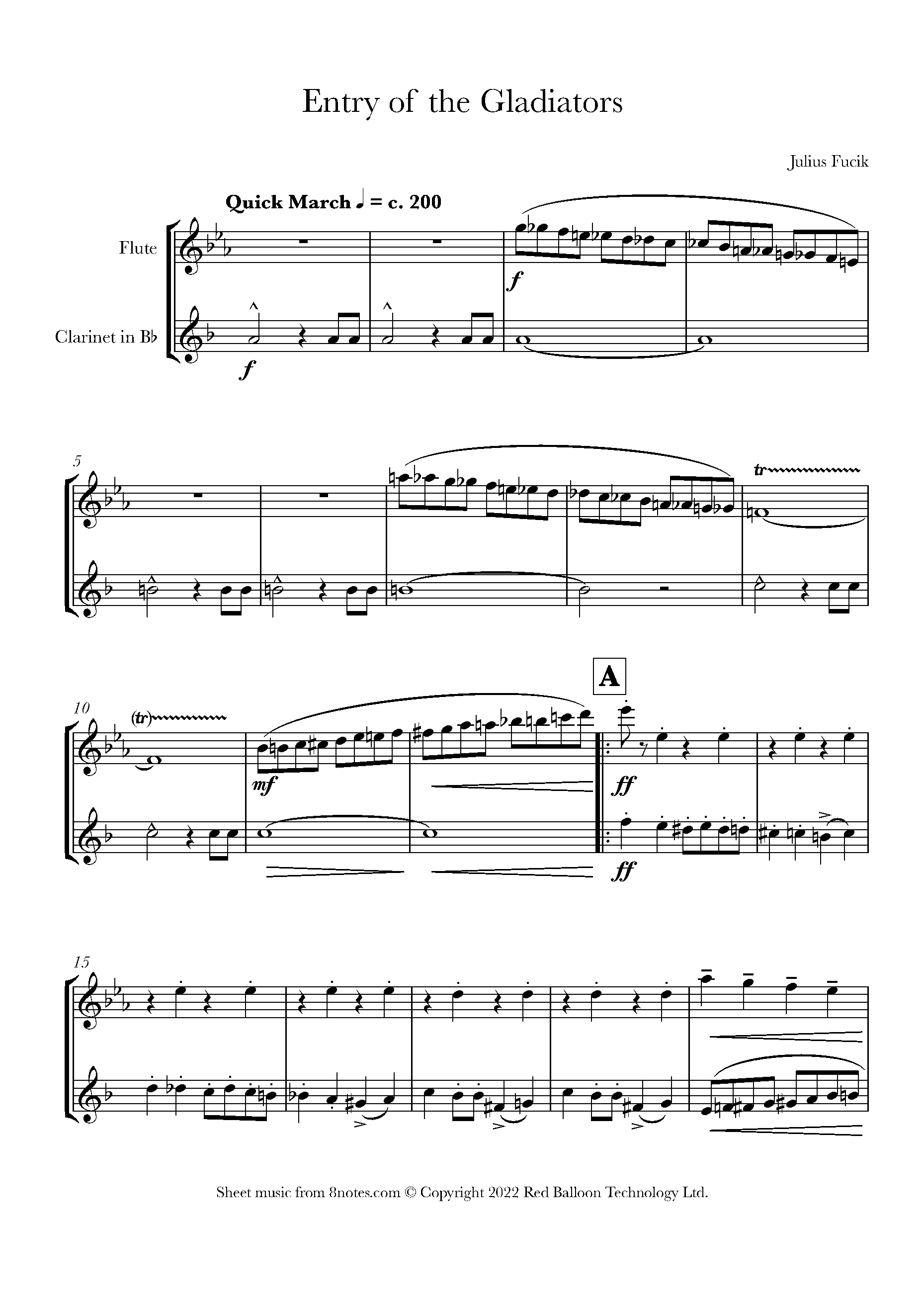 Fu k Entry Of The Gladiators Sheet Music For Flute Clarinet Duet Fu k Entry Of The Gladiators Sheet Music For Flute Clarinet Duet