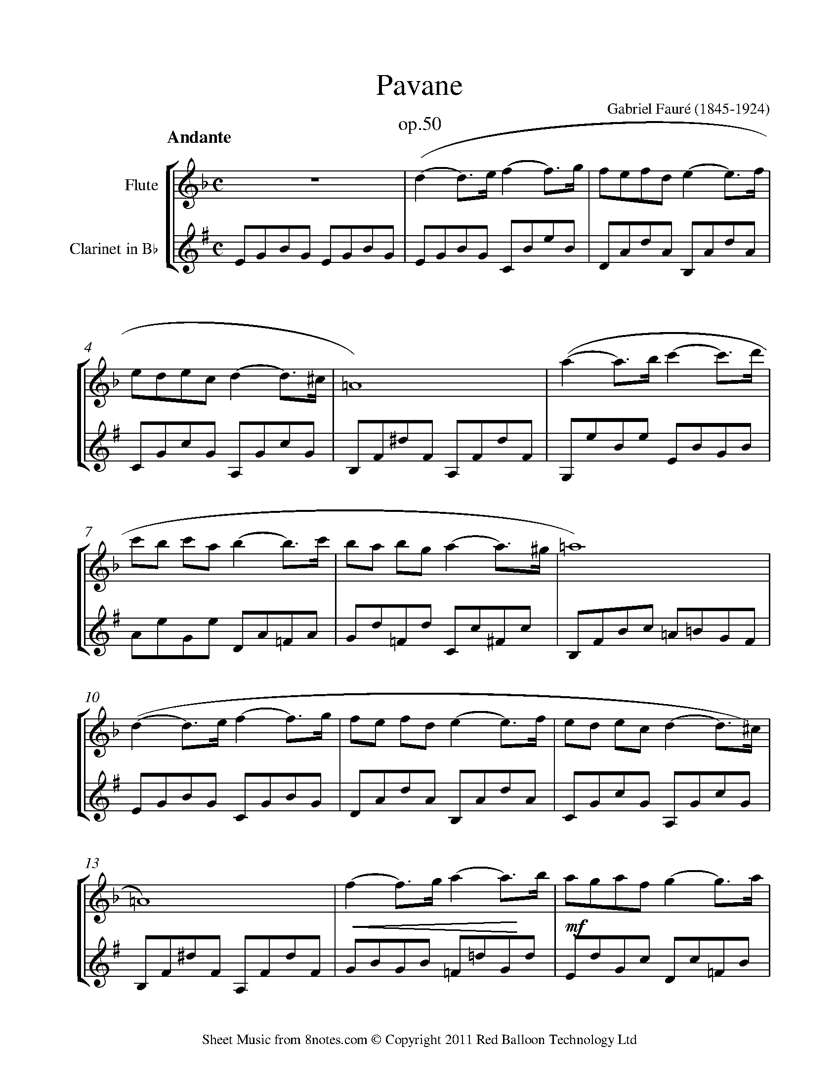 Faure Gabriel Pavane for Flute Clarinet Duet Free Sheet music for Flute Clarinet Duet 8notes