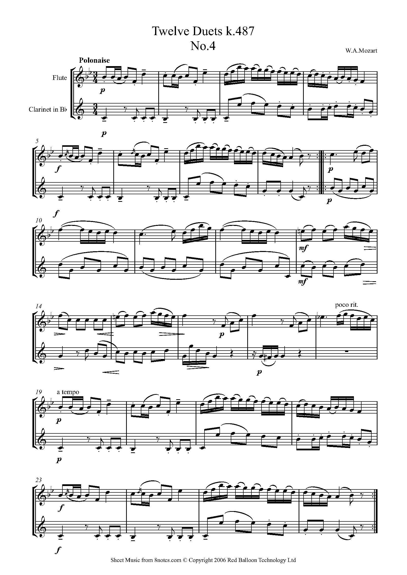 Mozart Twelve Duets k.487 no.4 Sheet music for Duet