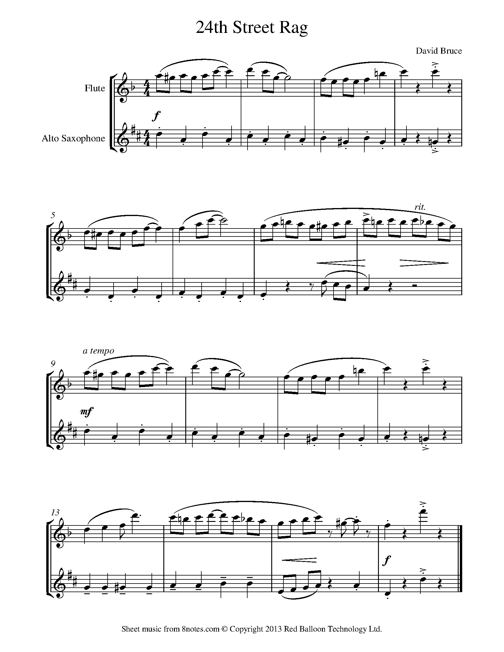 David Bruce 24th Street Rag Sheet music for FluteSaxophone Duet