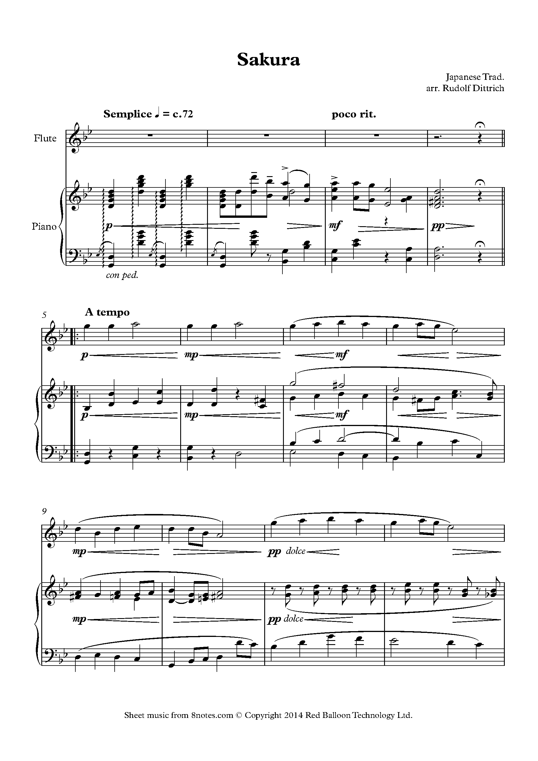 Sakura (Japanese Trad. arr. Rudolf Dittrich) Sheet music for Flute