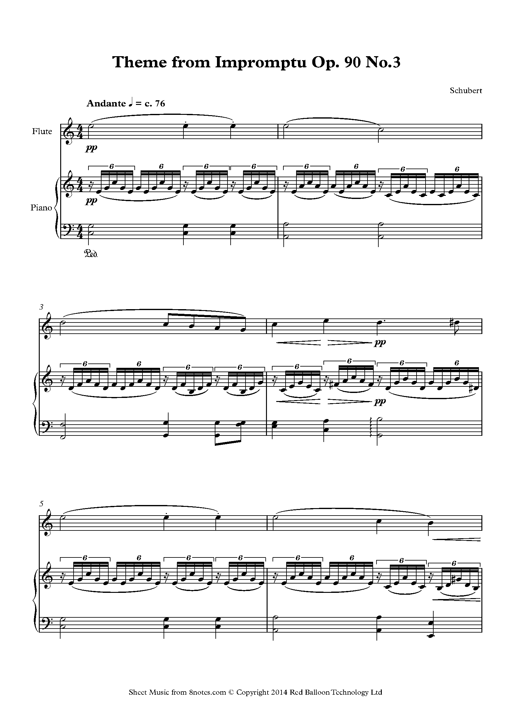 Schubert Theme from Impromptu Op. 90 No.3 Sheet music for Flute
