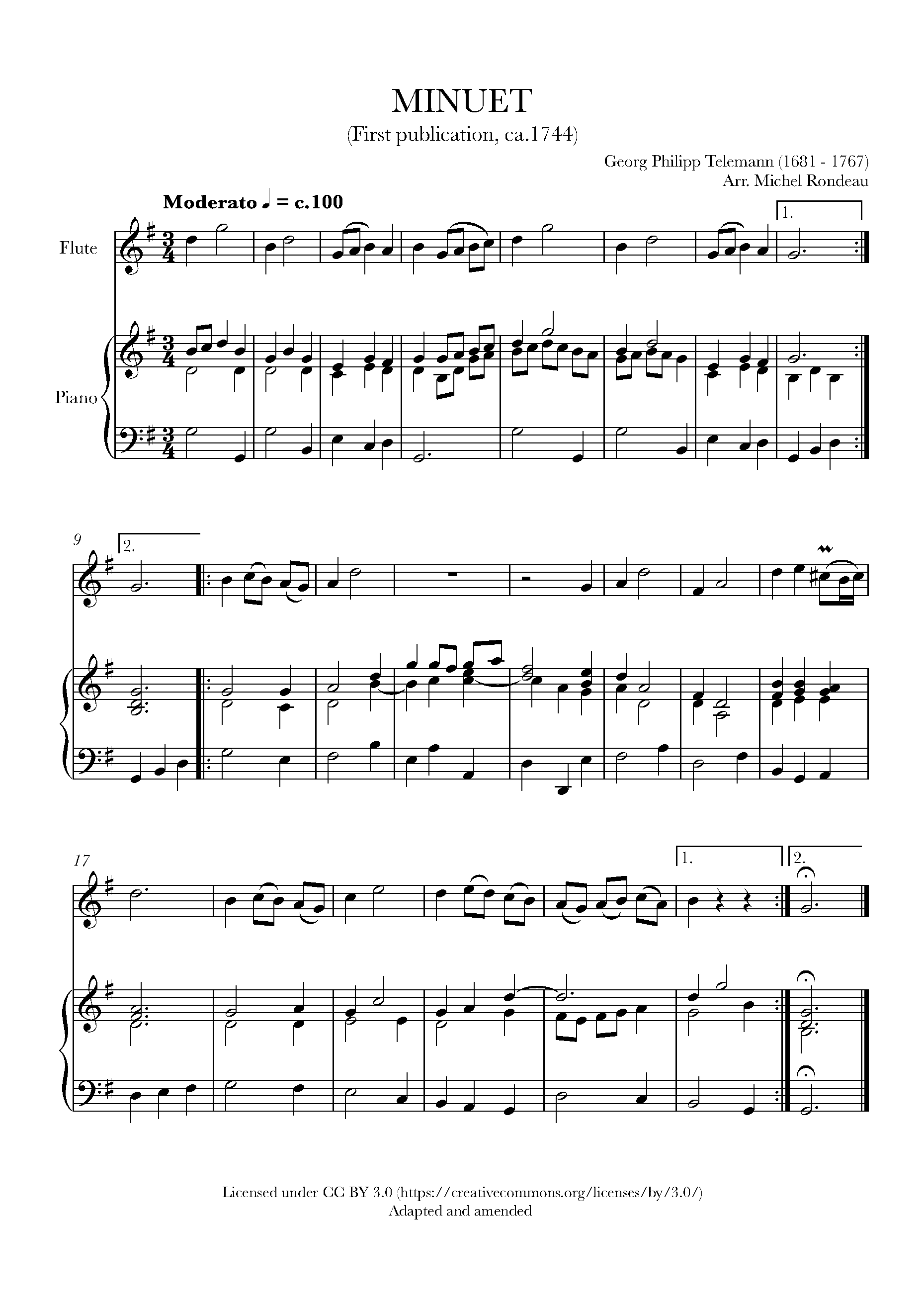 Telemann Menuett Sheet music for Flute