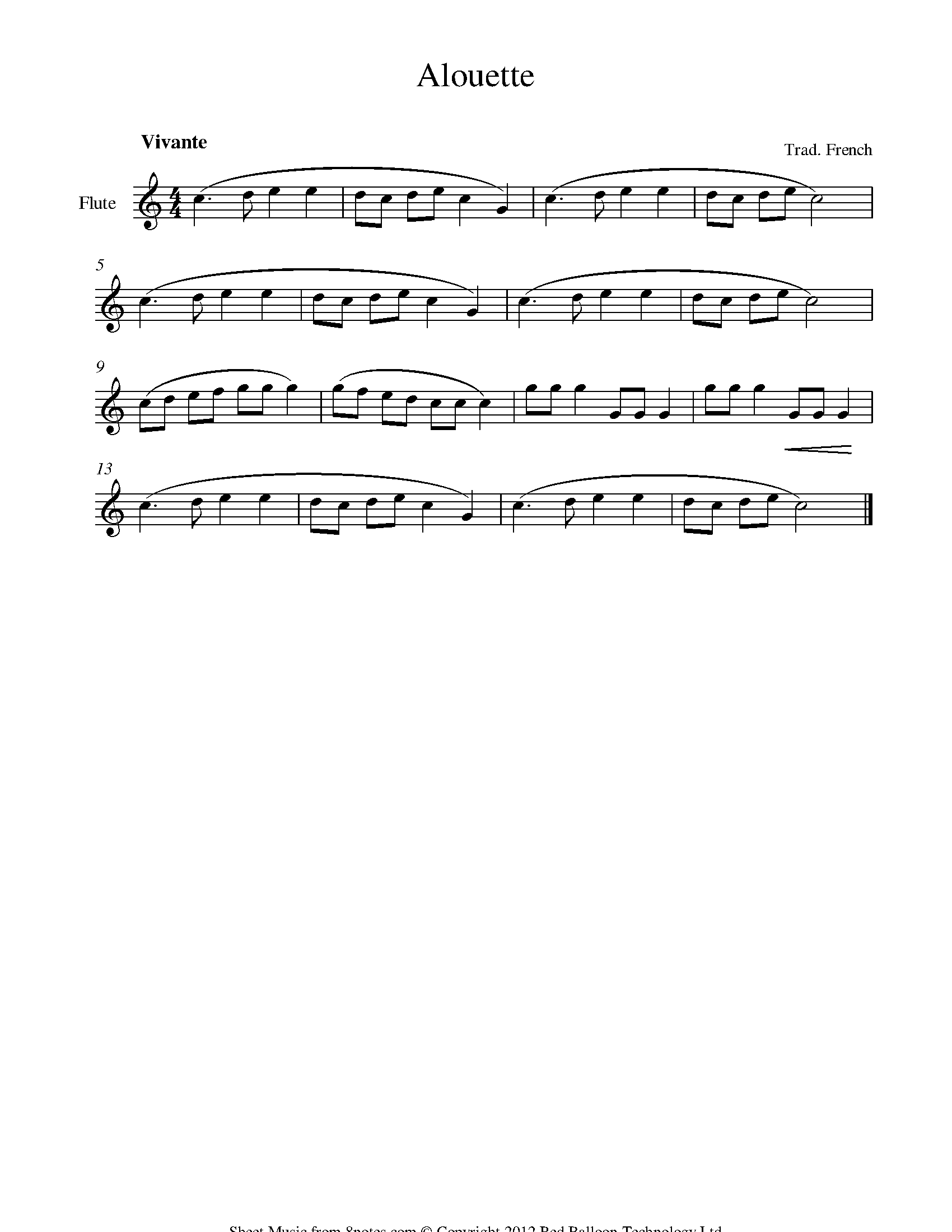 Alouette (Traditional French) Sheet music for Flute