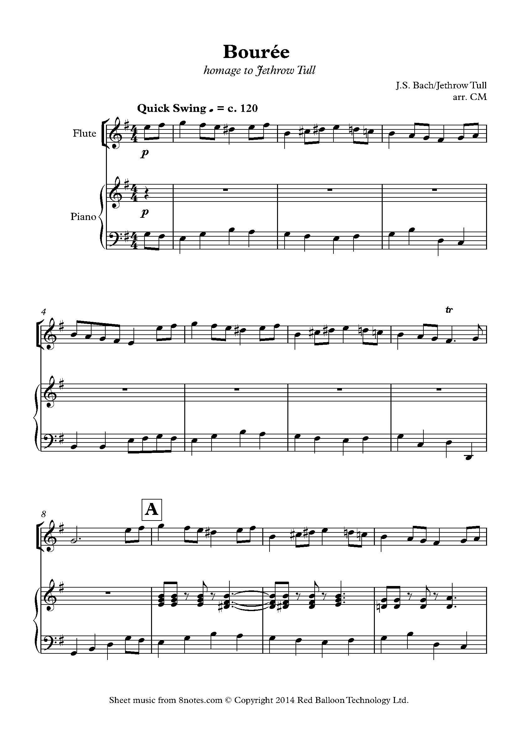 Jethro Tull Swinging Bouree (Homage to Jethro Tull) Sheet music for