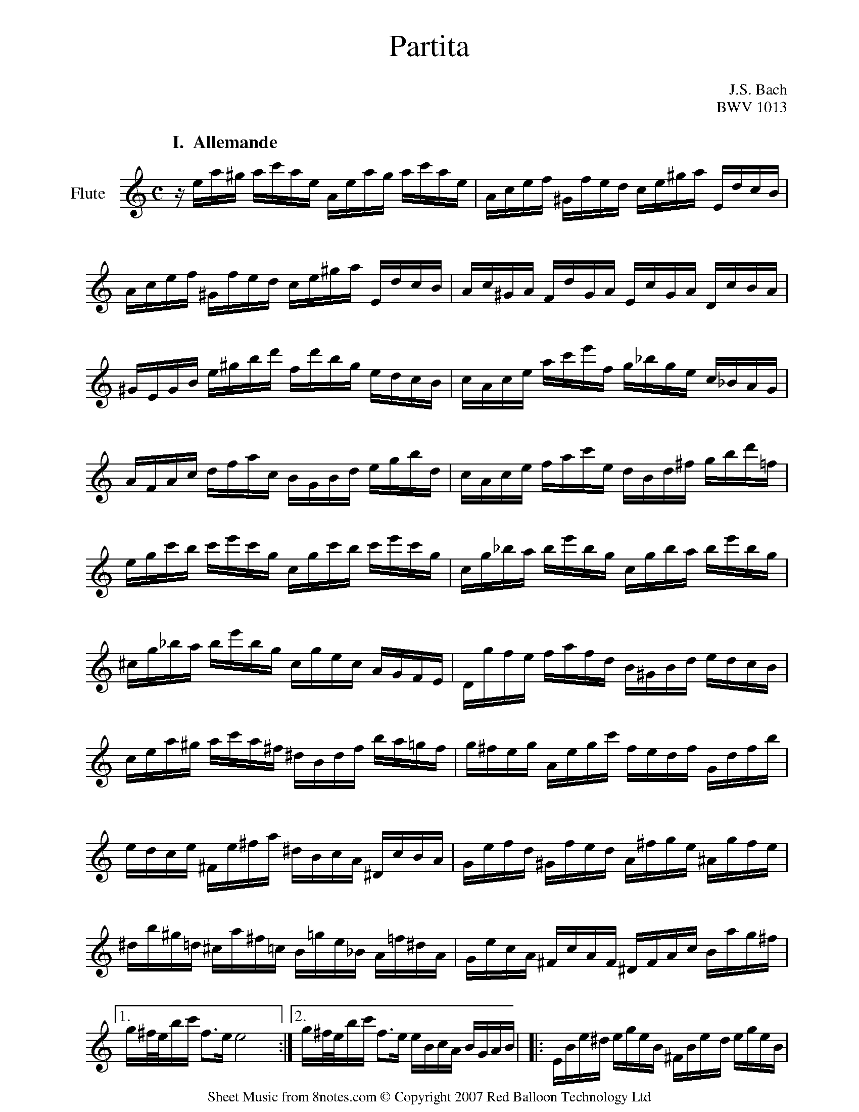 Bach IV. Allemande from Flute Partita Sheet music for Flute