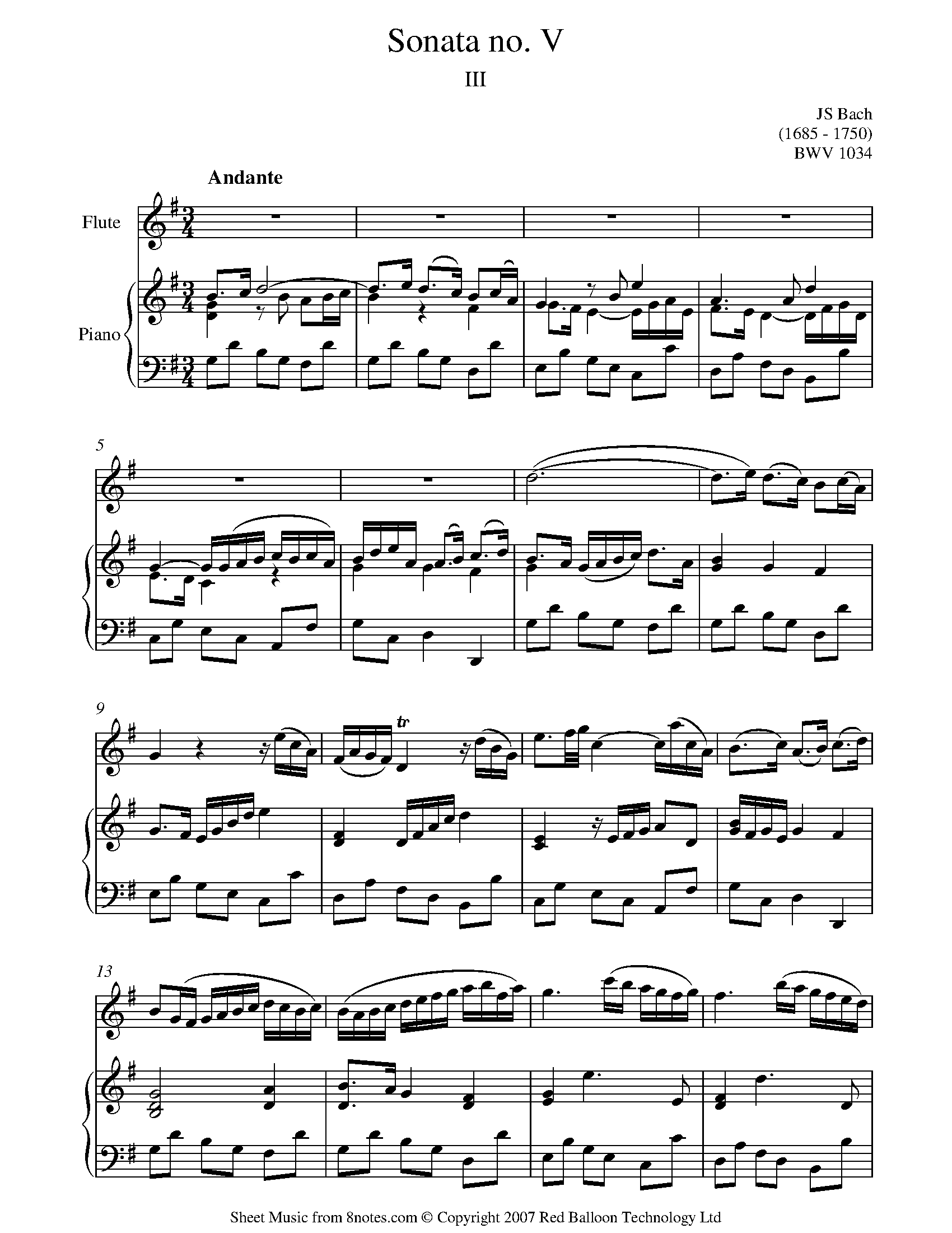 Bach - Sonata for Flute BWV 1034 3rd mvt Sheet music for Flute - 8notes.com