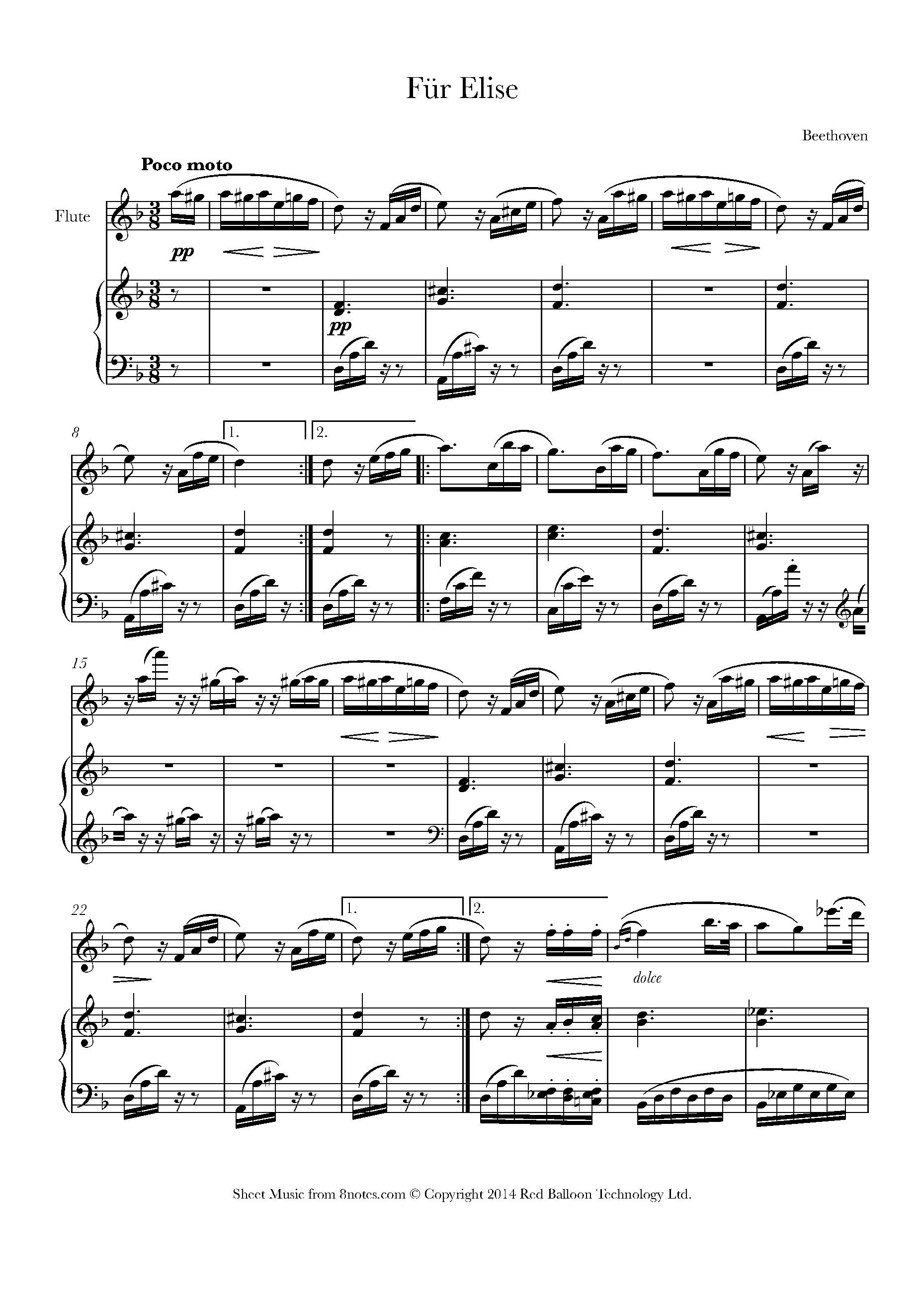 Beethoven - Fur Elise Sheet music for Flute - 8notes.com