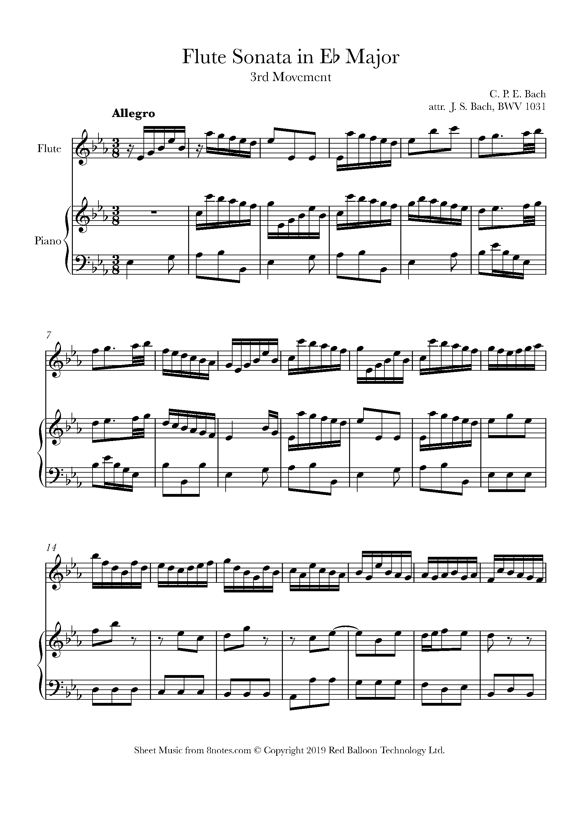 Bach Flute Sonata in Eb Major, BWV 1031, Third Movement Sheet music