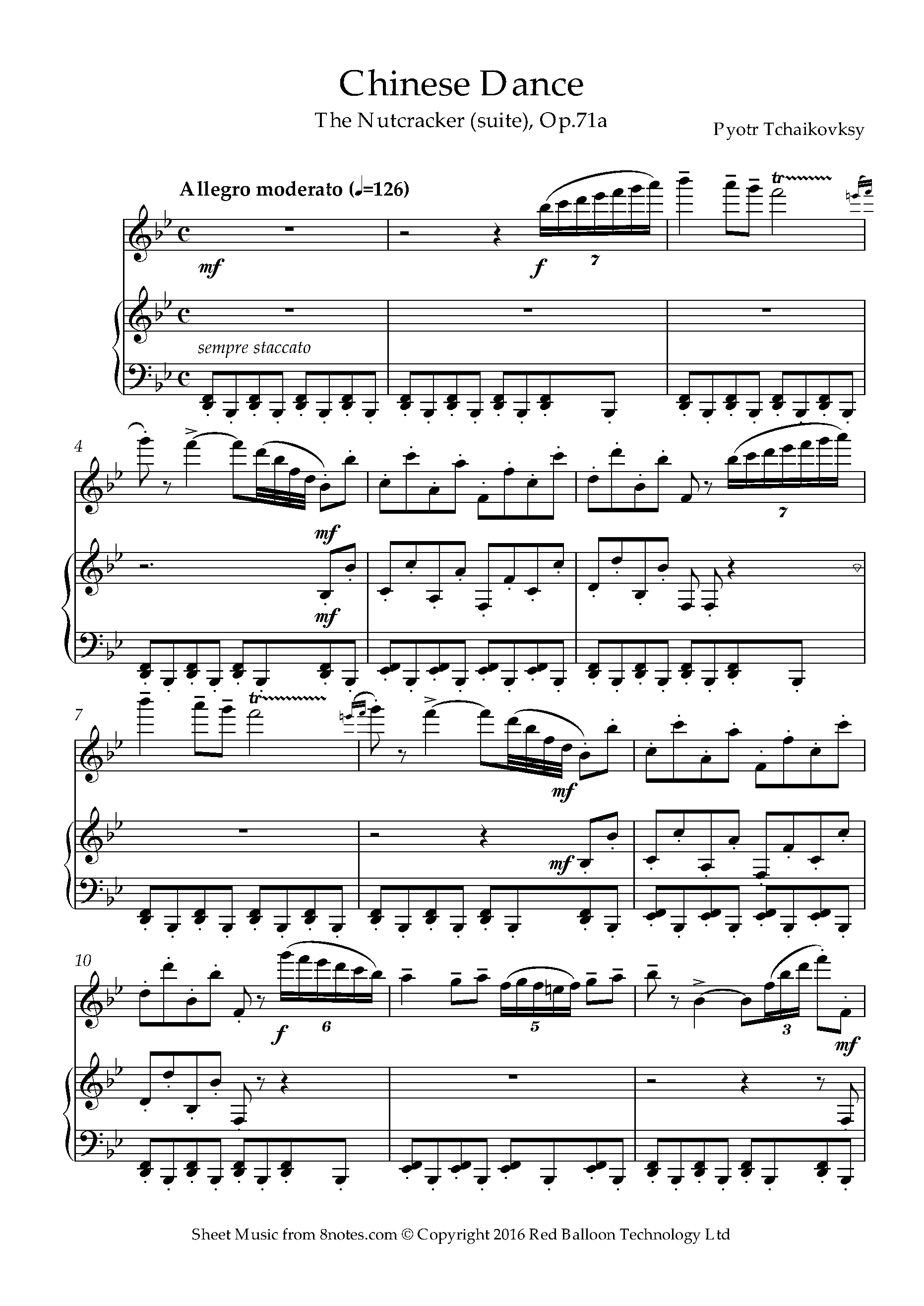 Tchaikovsky Chinese Dance from Nutcracker Suite, Op. 71a Sheet music