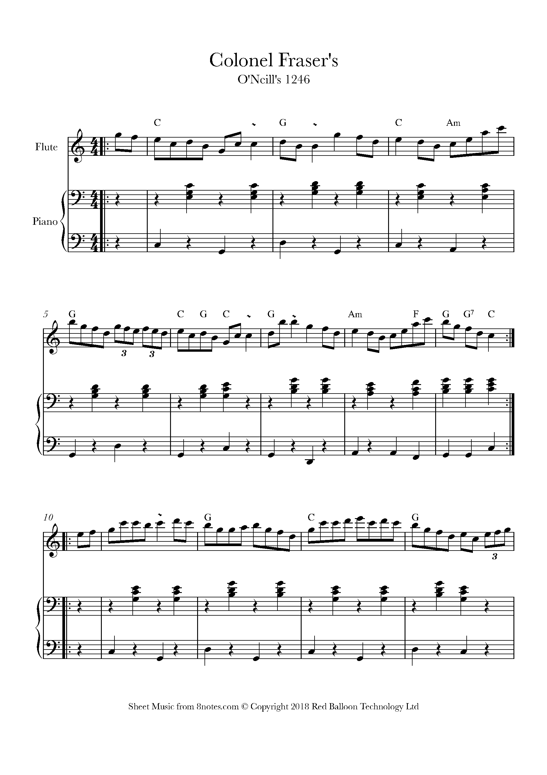 Colonel Fraser (Irish Folk Song) Sheet music for Flute