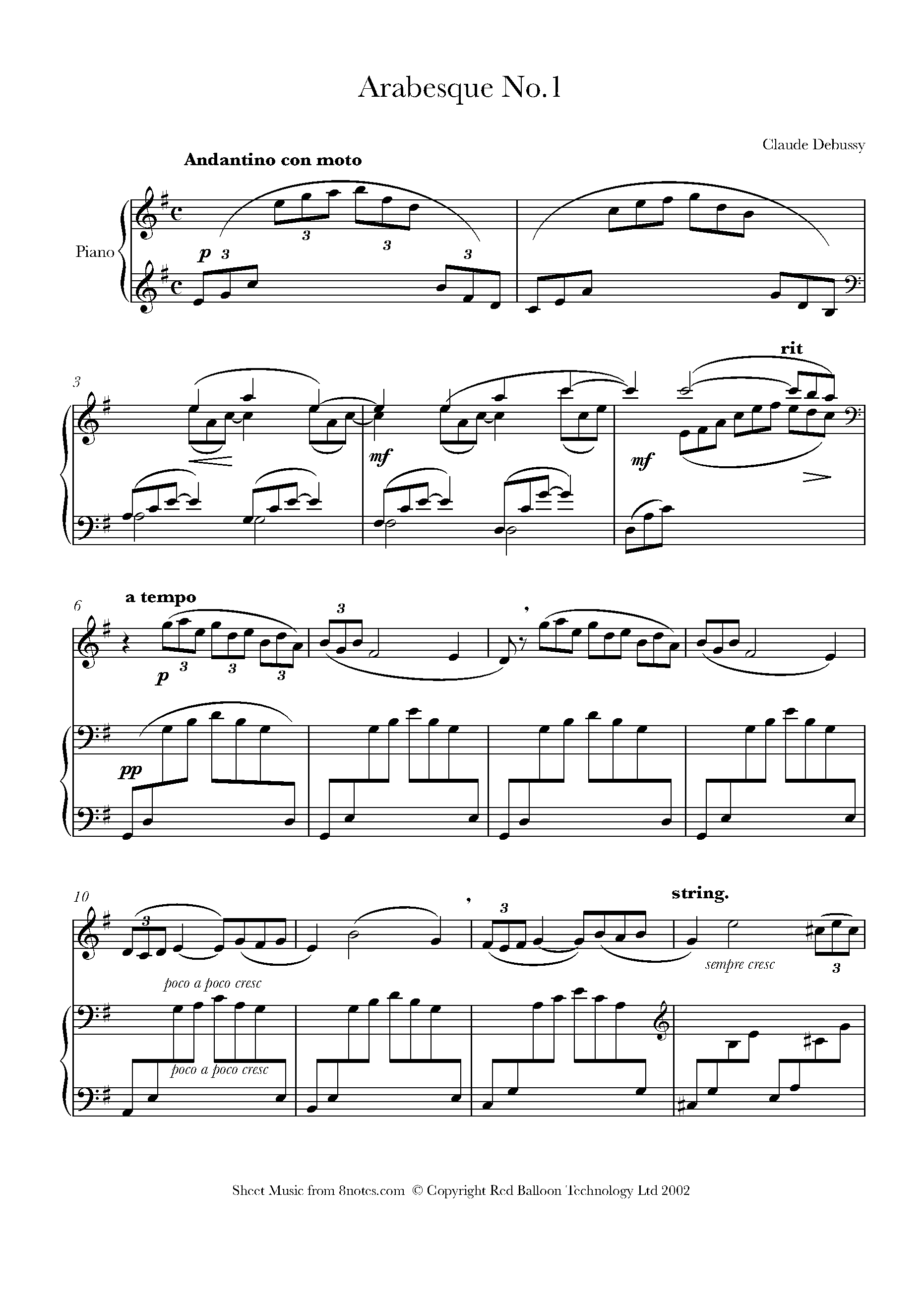 Debussy - Arabesque No.1 Sheet music for Flute - 8notes.com